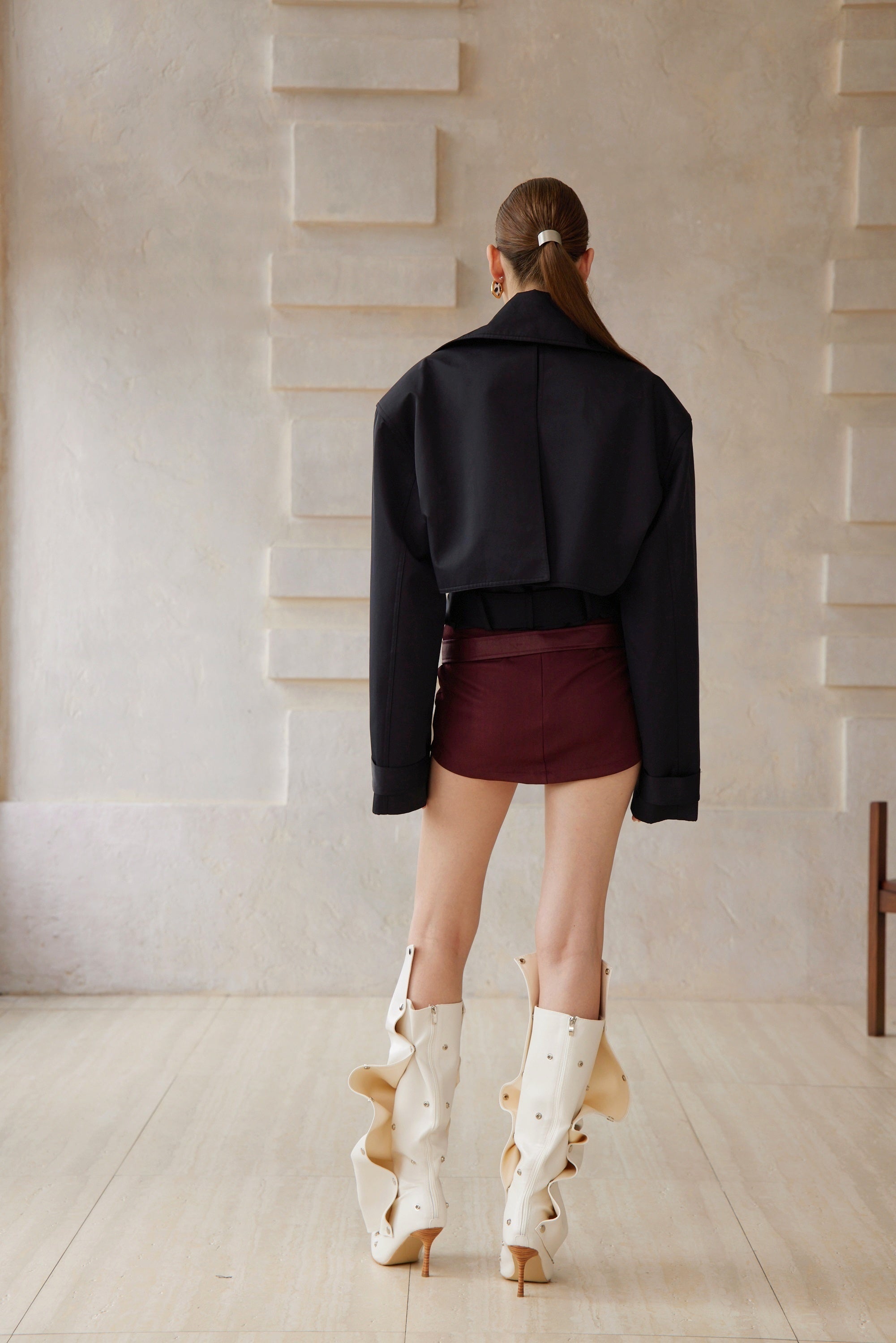 Avril Black Double-Breasted Short Trench Coat