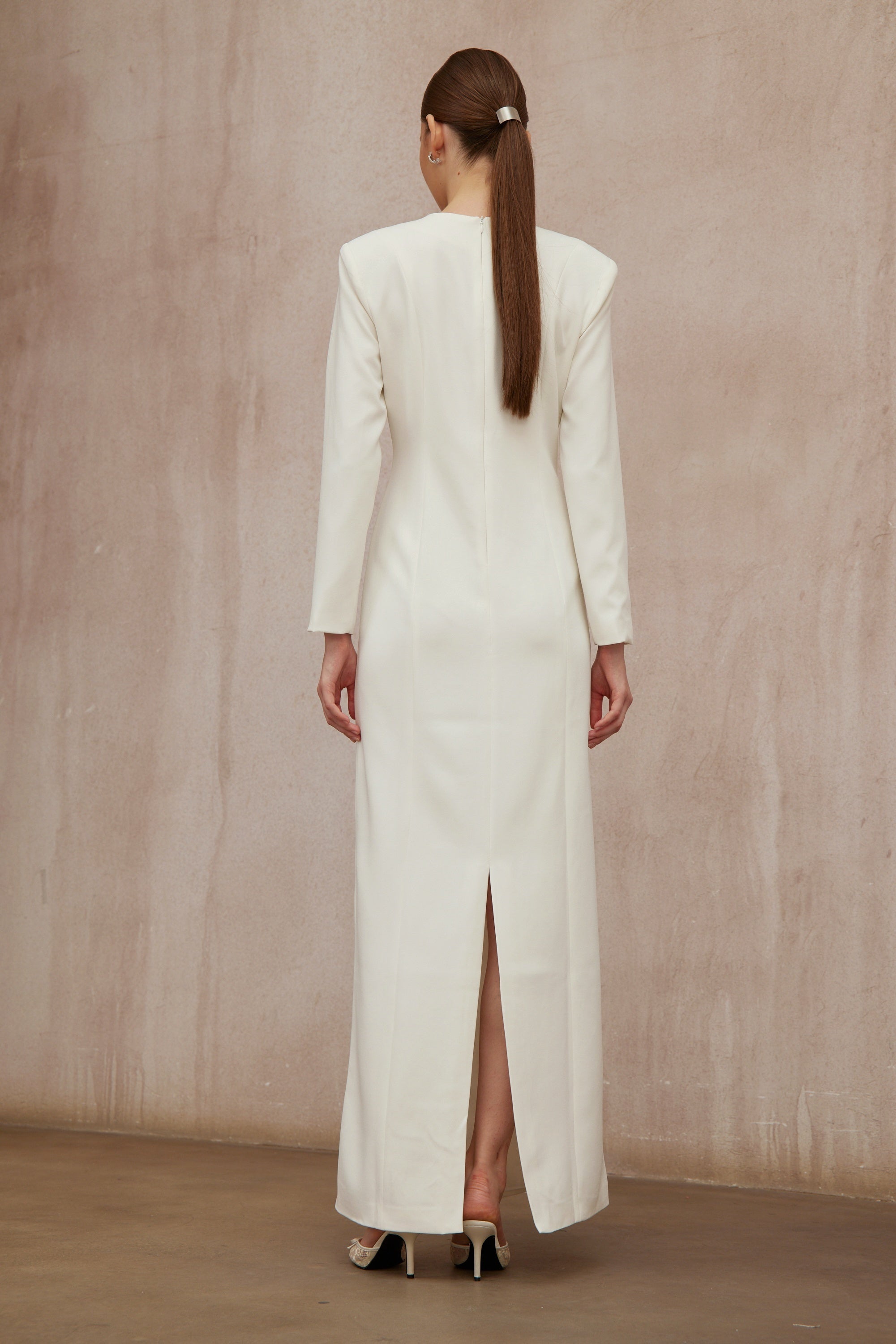 Calliopée White Leaf Appliqué Embellished Maxi Gown