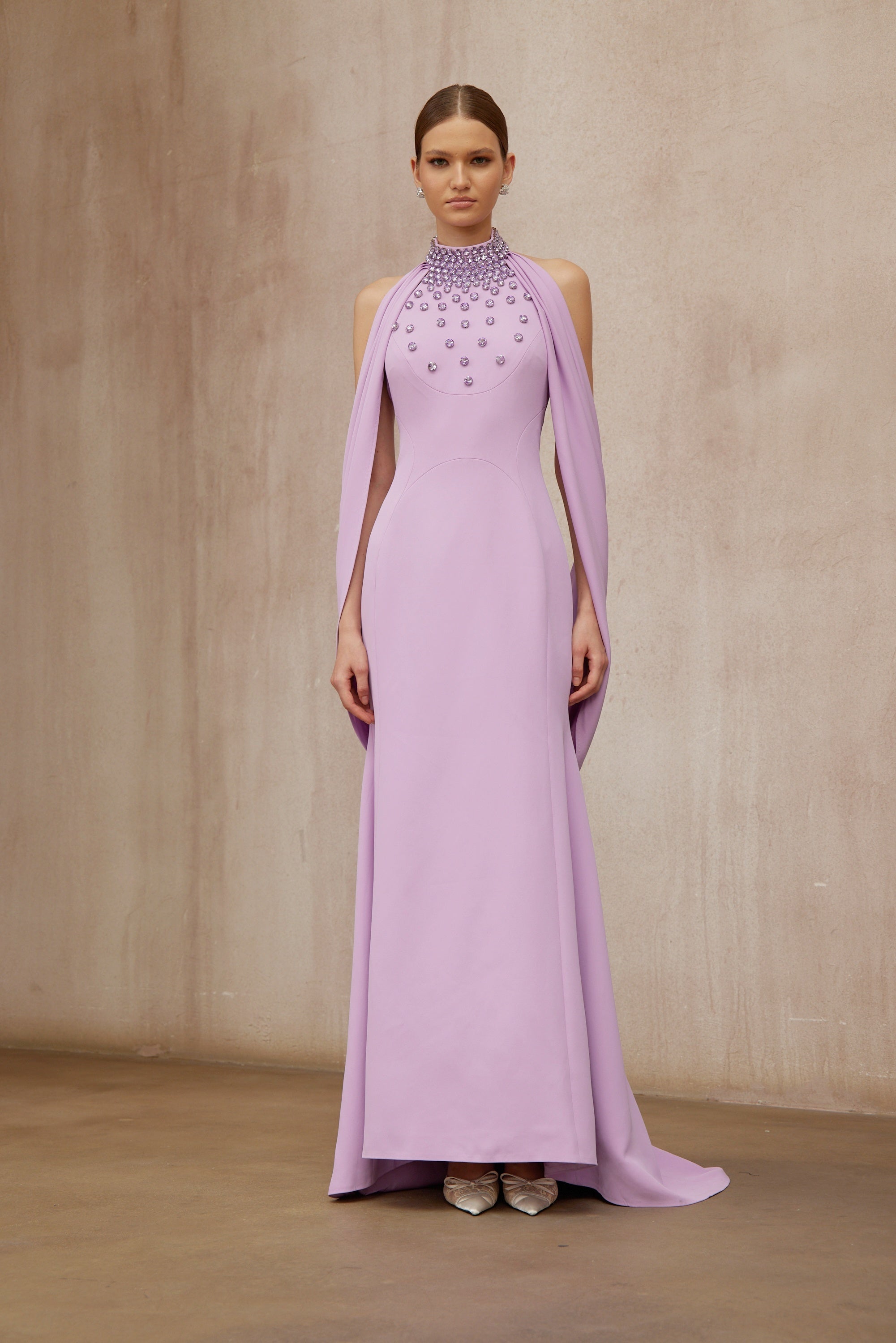 Cerise Purple Shawl Embellished Maxi Dress