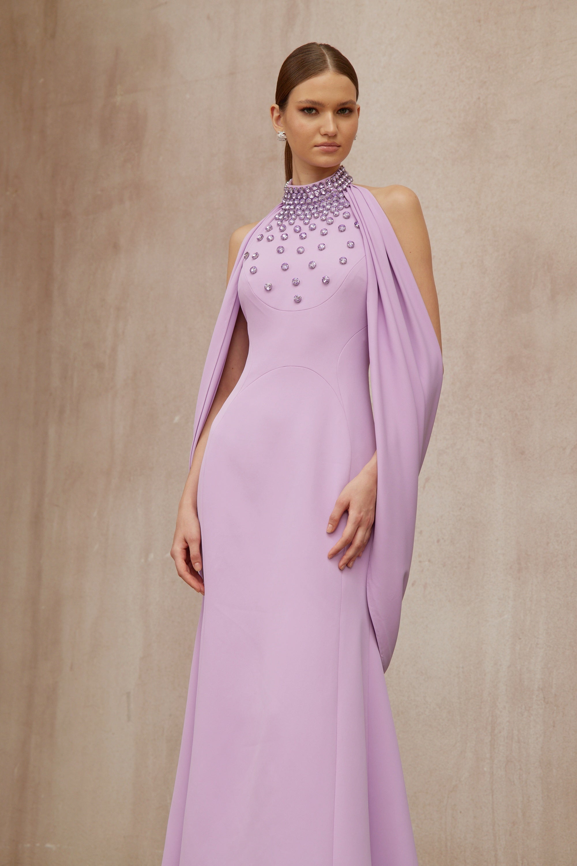 Cerise Purple Shawl Embellished Maxi Dress