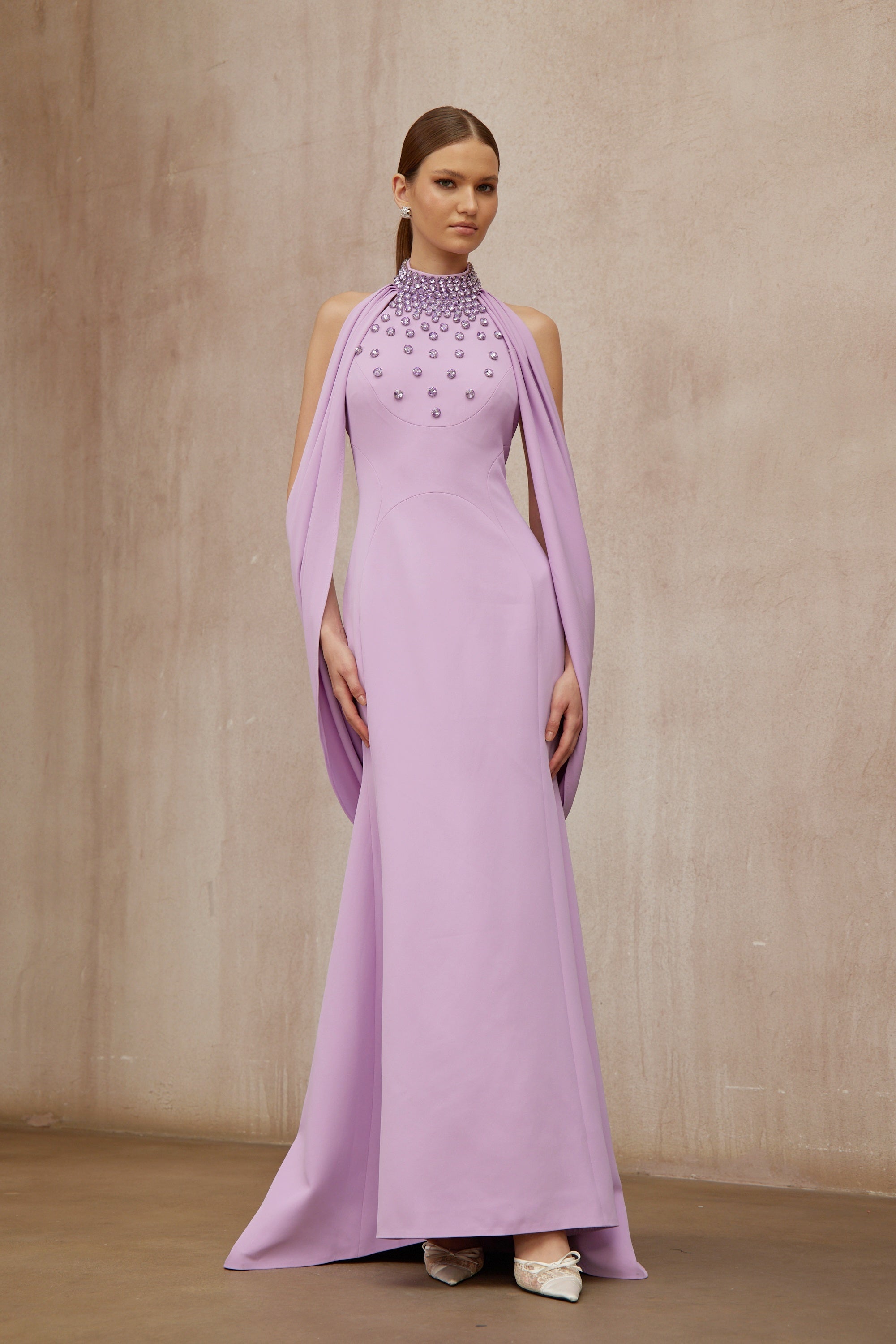 Cerise Purple Shawl Embellished Maxi Dress