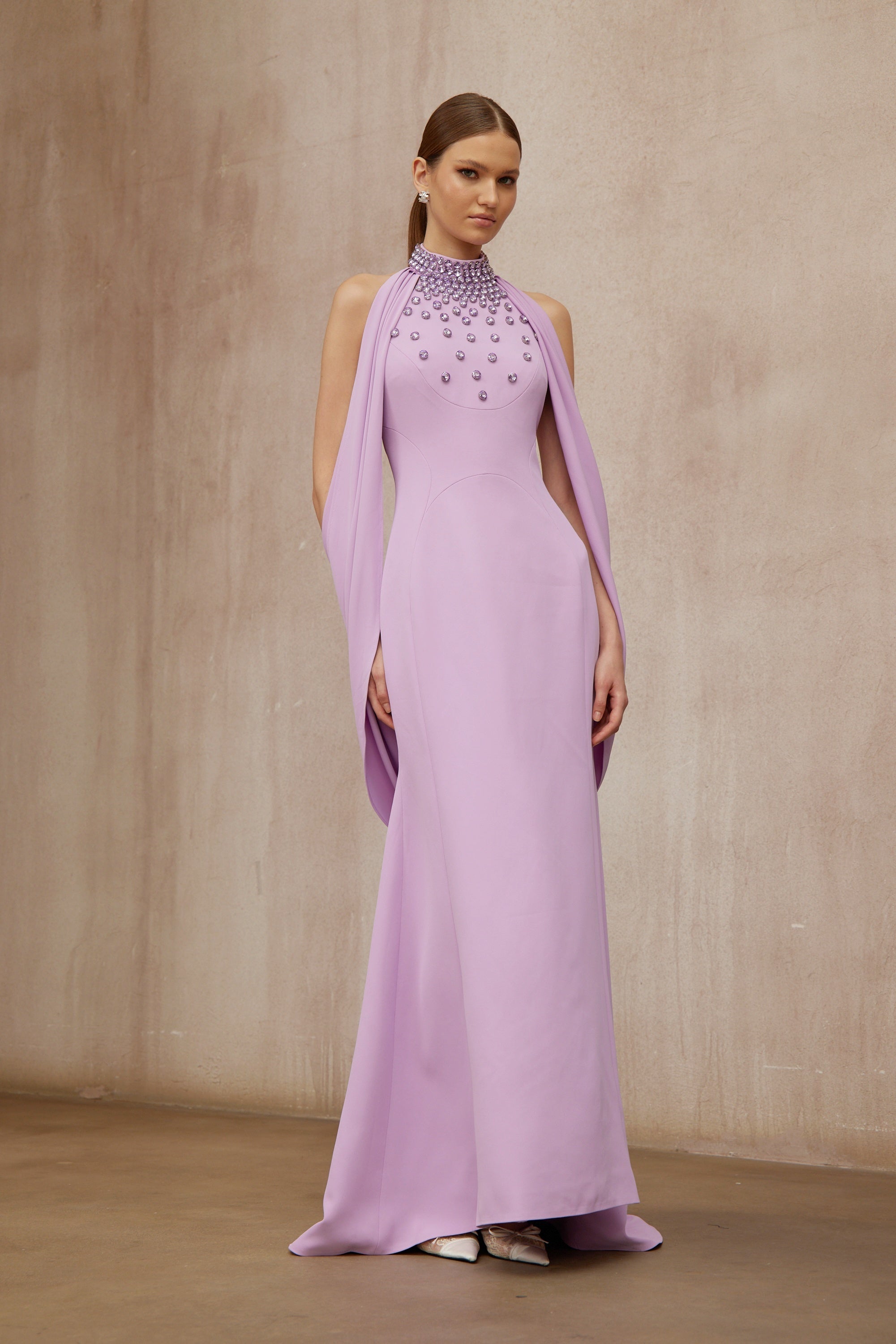 Cerise Purple Shawl Embellished Maxi Dress