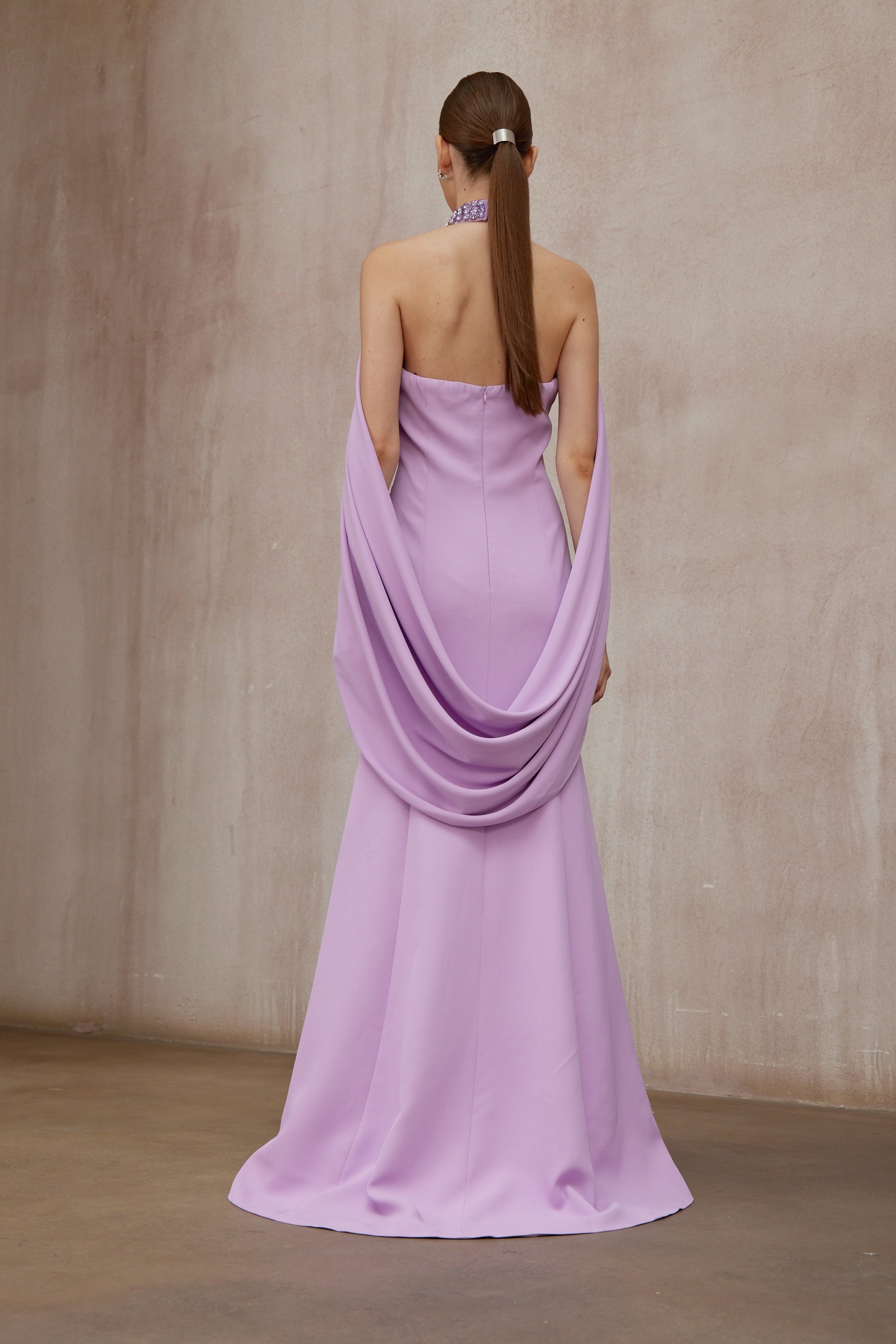 Cerise Purple Shawl Embellished Maxi Dress