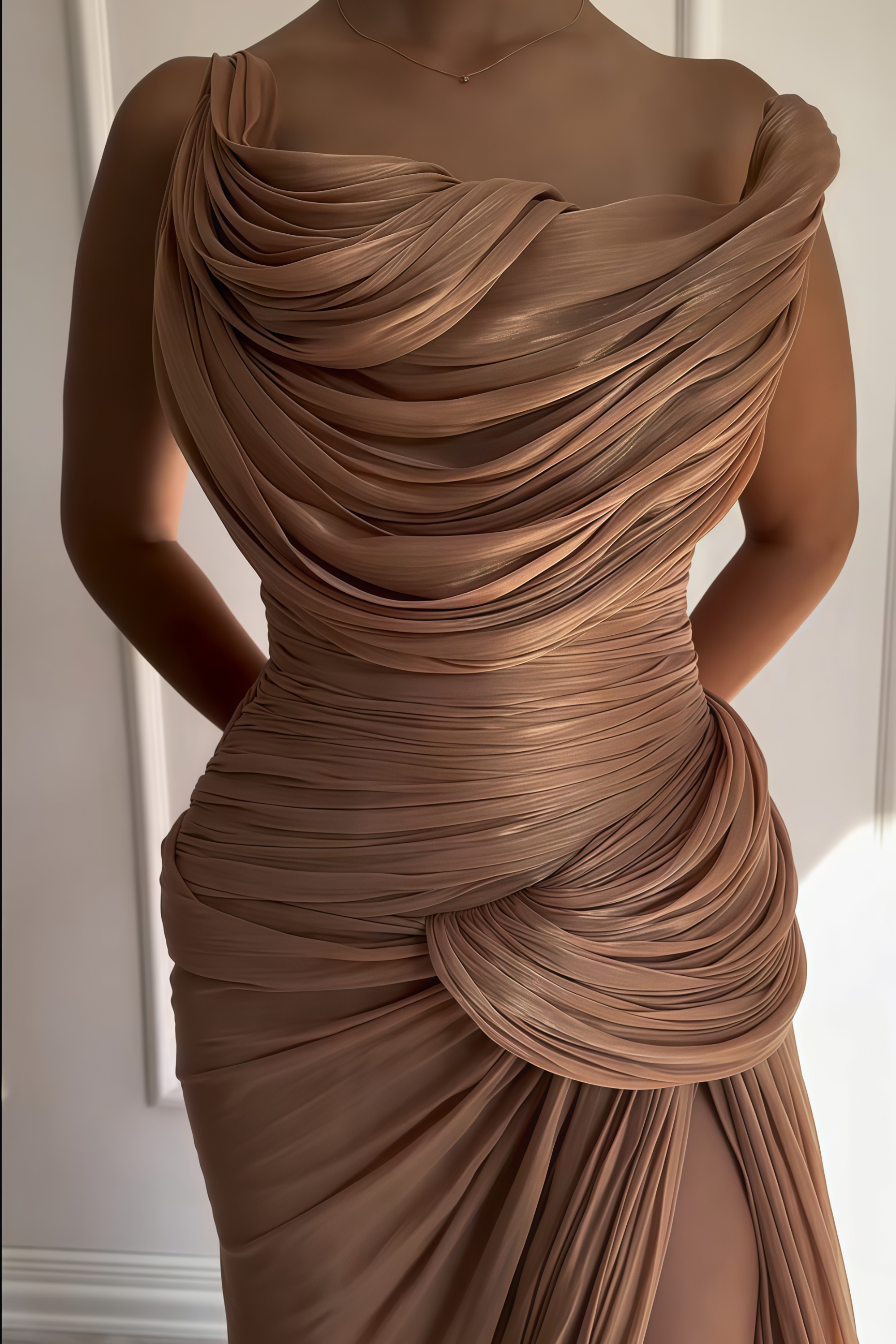 فستان جيلسومينا الذهبي اللامع غير المتماثل