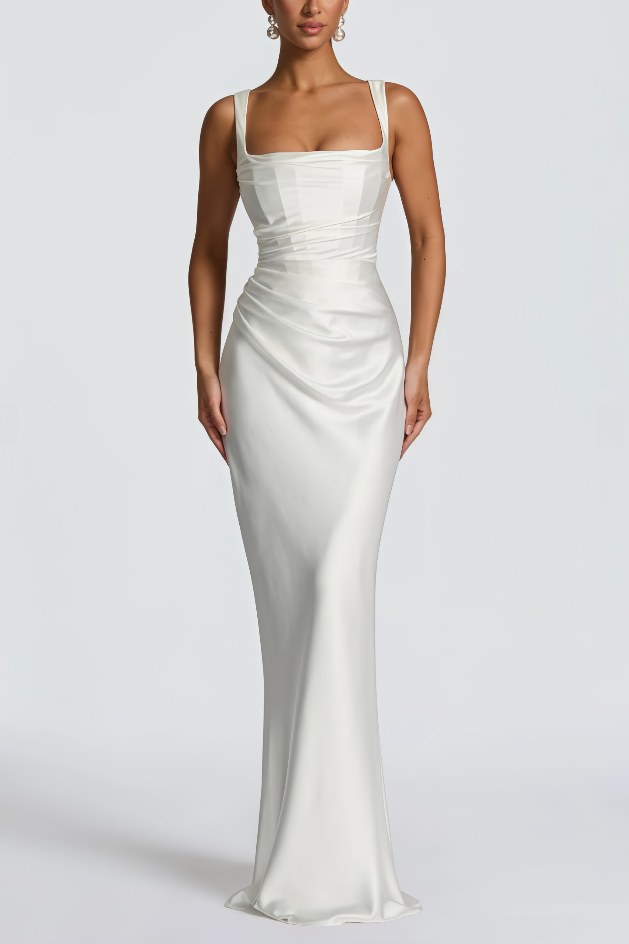 Inmaculada Weißes gerafftes Satin-Maxikleid