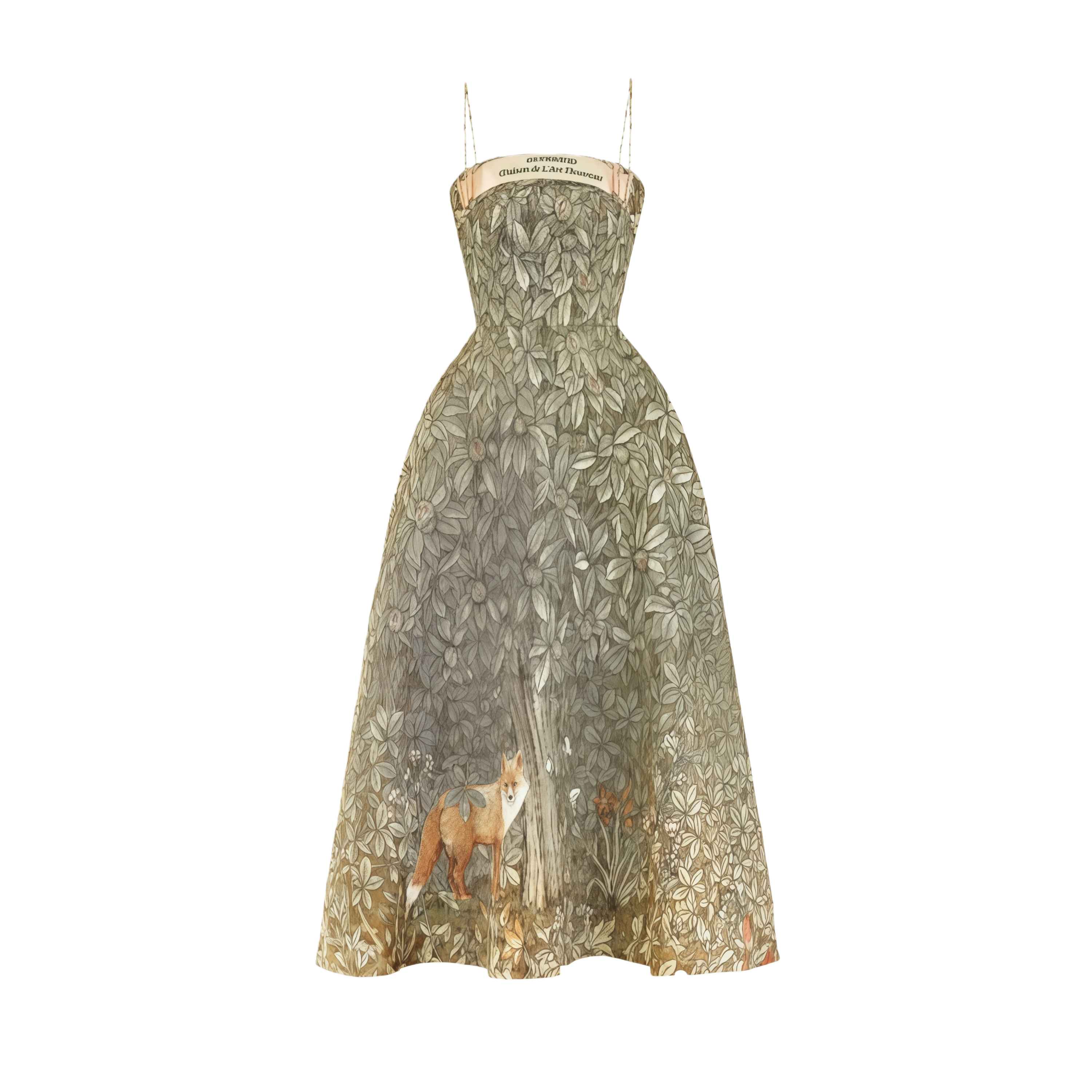 فستان كلوديا متوسط ​​الطول بطبعة الغابة باللون الأخضر