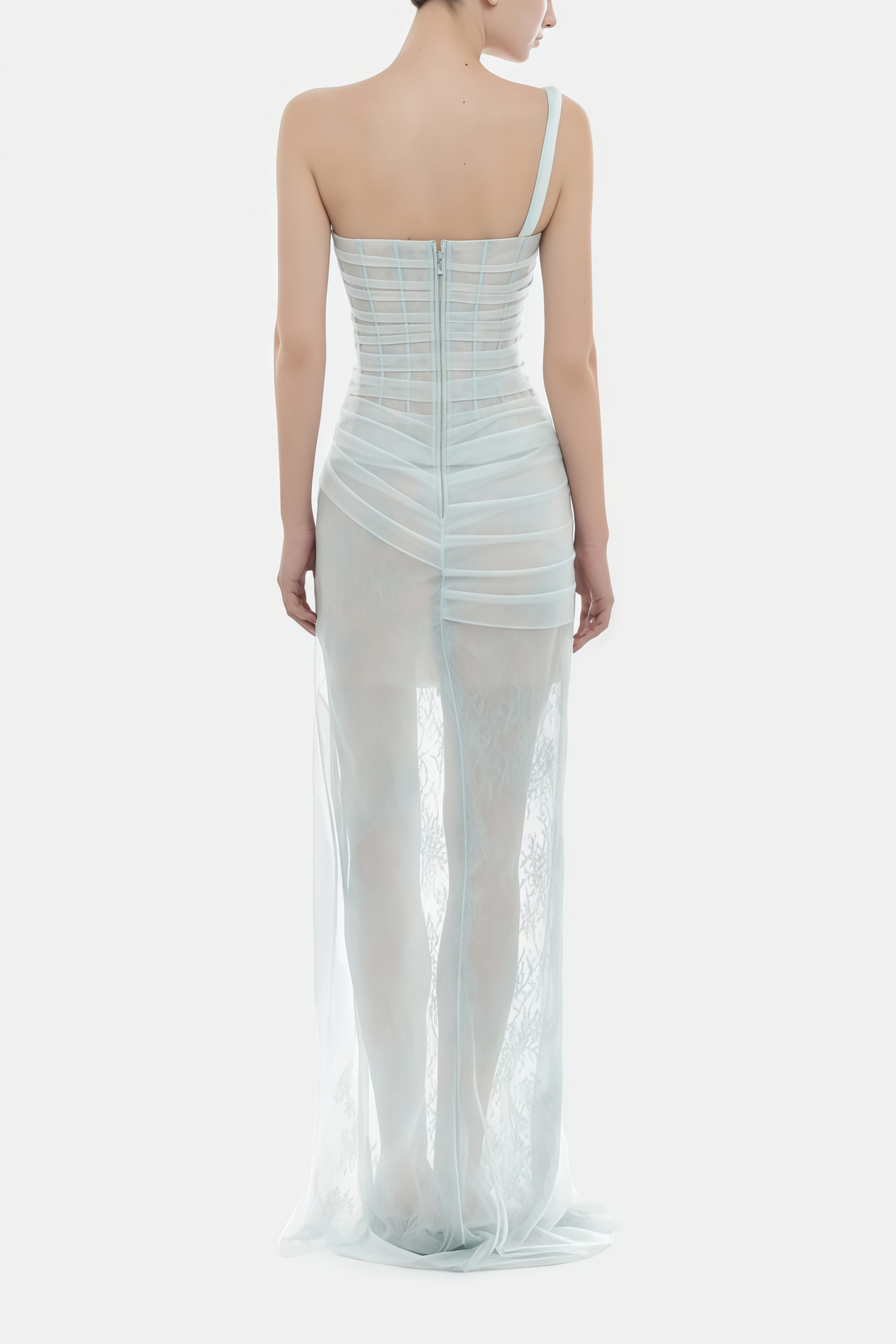 Juno Blue Pleated Mesh Midi Dress