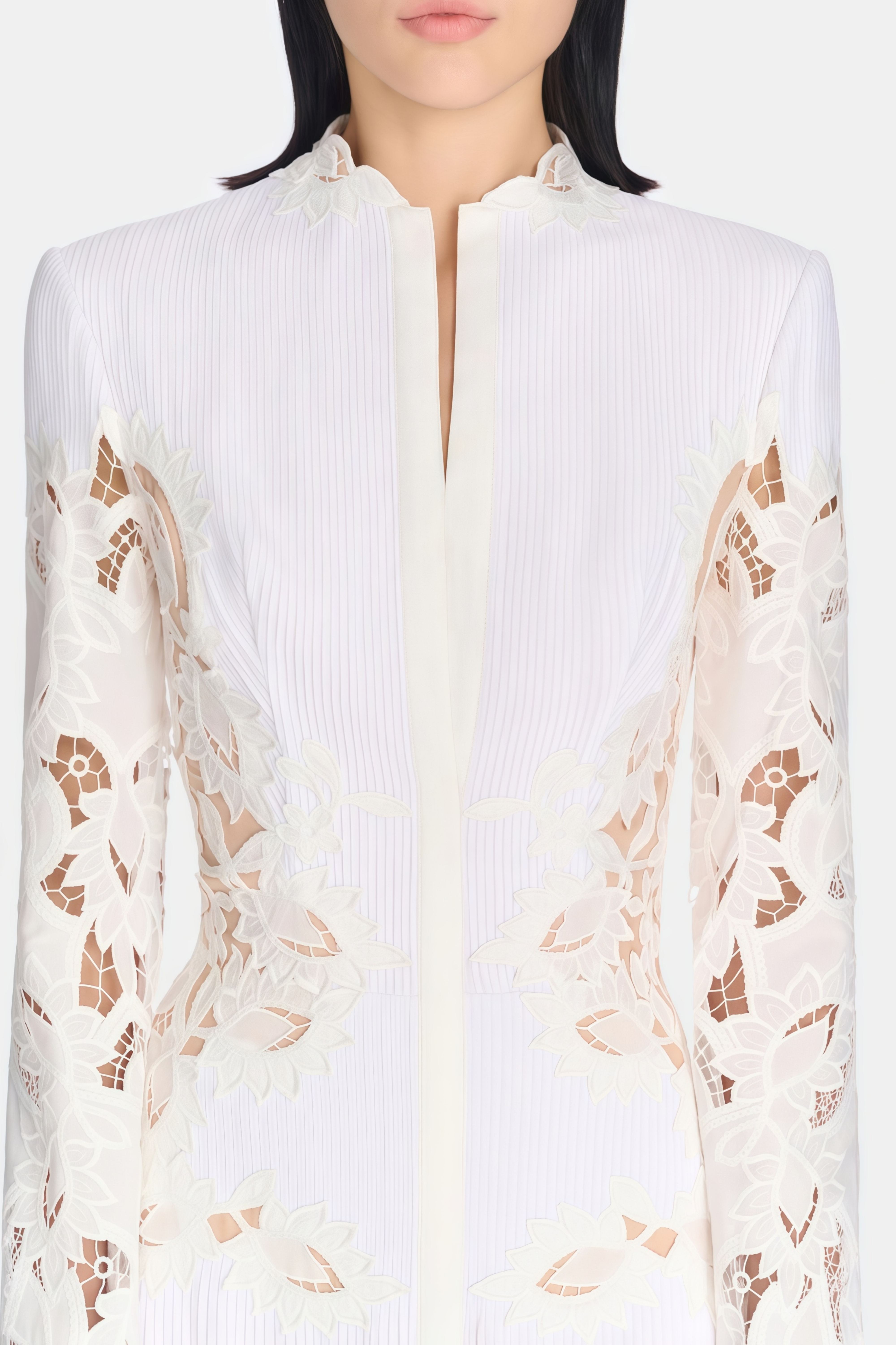 Chiara White Lace Panel Pleated Midi Dress