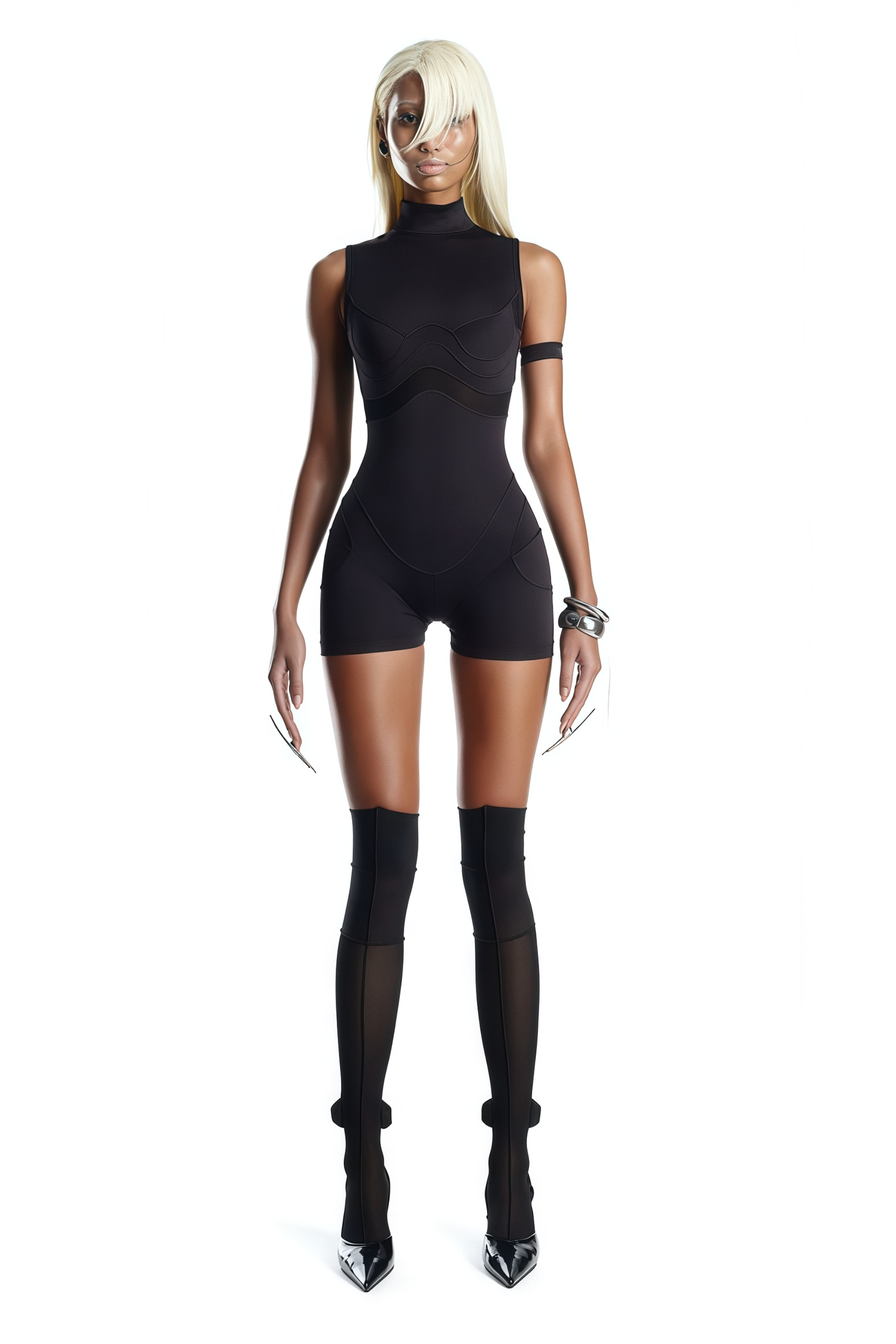 Néon Black Mesh Panel Playsuit