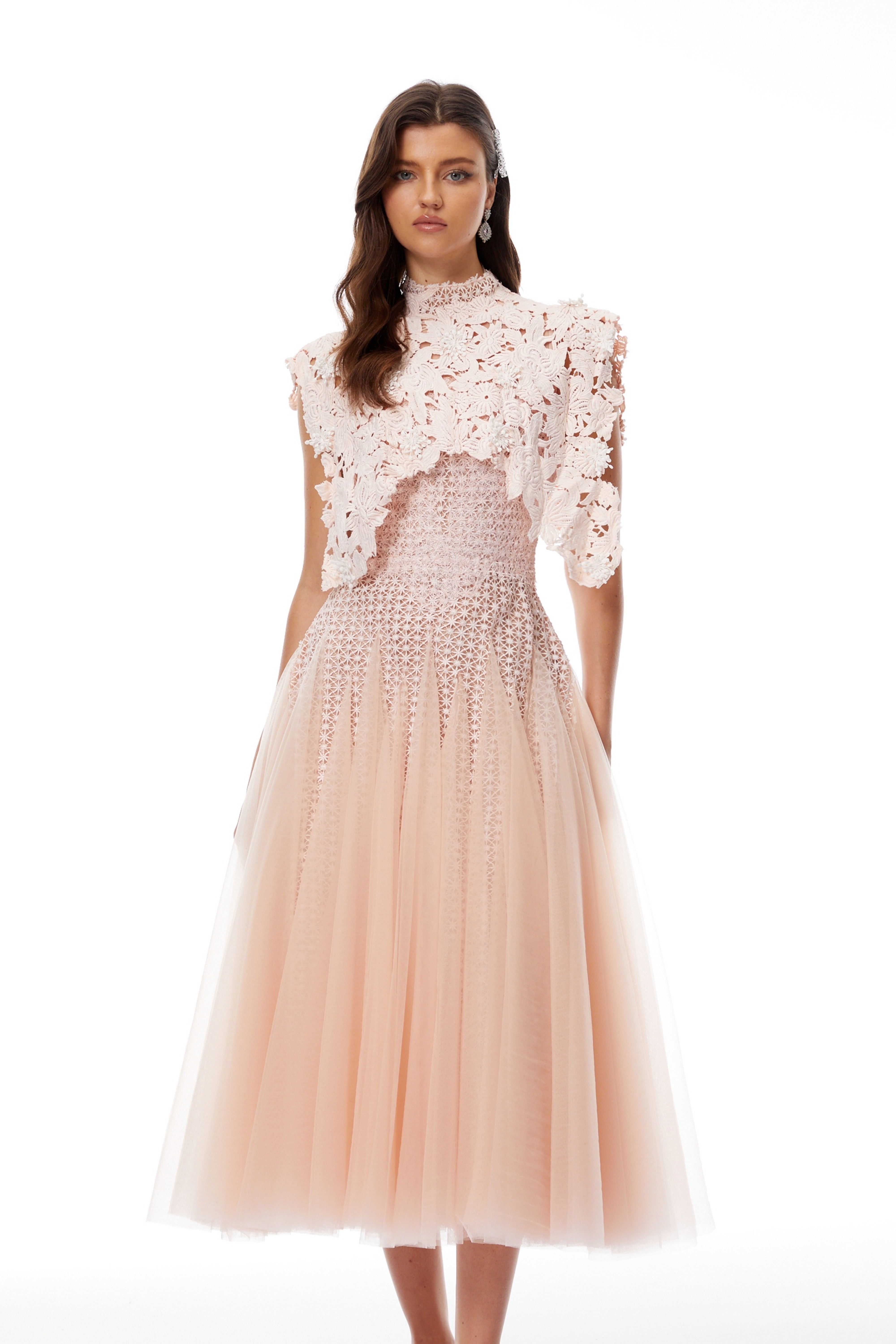 Denisa Schwarzes Midikleid mit Spitzeneinsatz