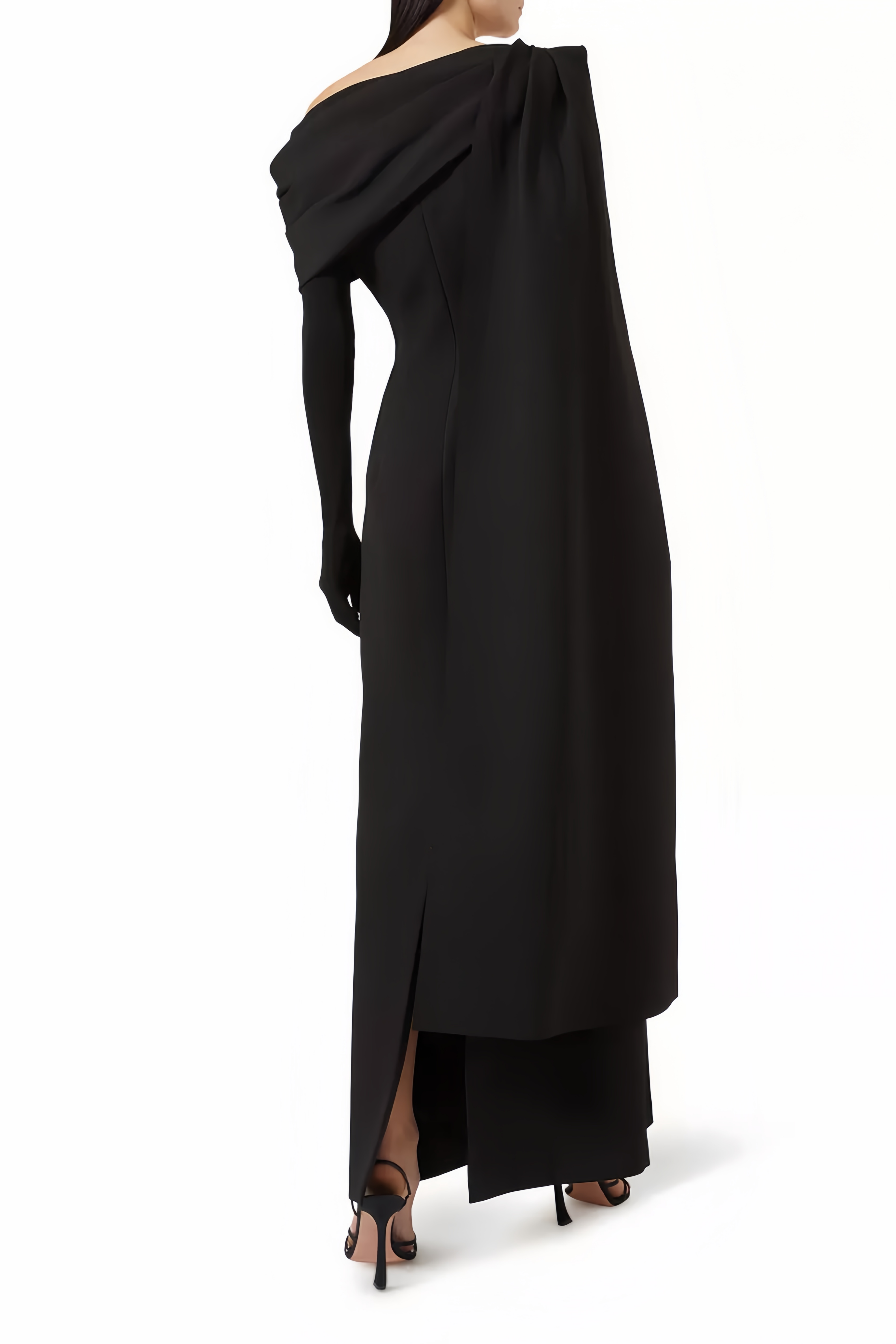 Annabelle Black Cape-Design Ribbon Maxi Dress (Without Gloves)