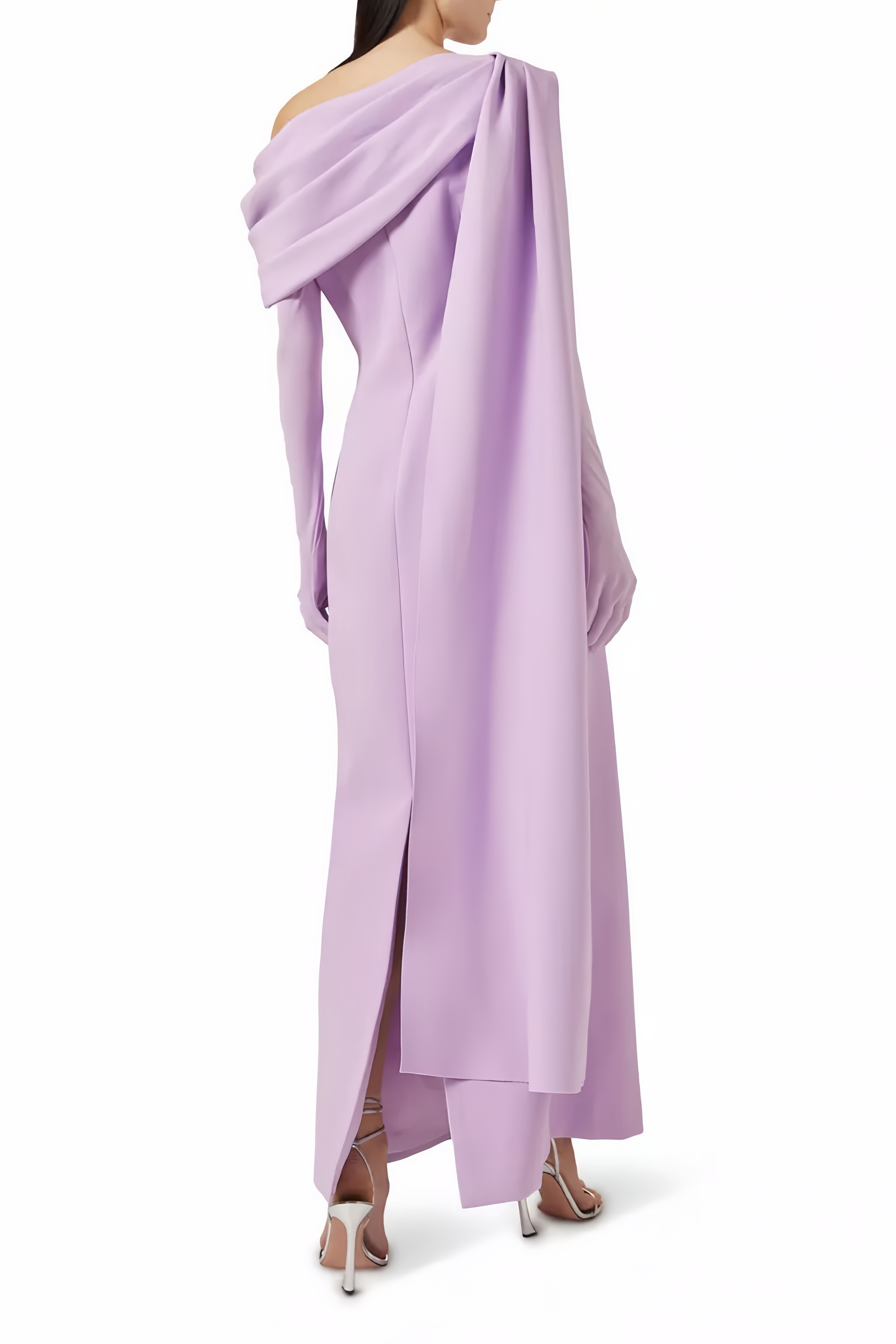 Annabelle Purple Cape-Design Ribbon Maxi Dress (Without Gloves)