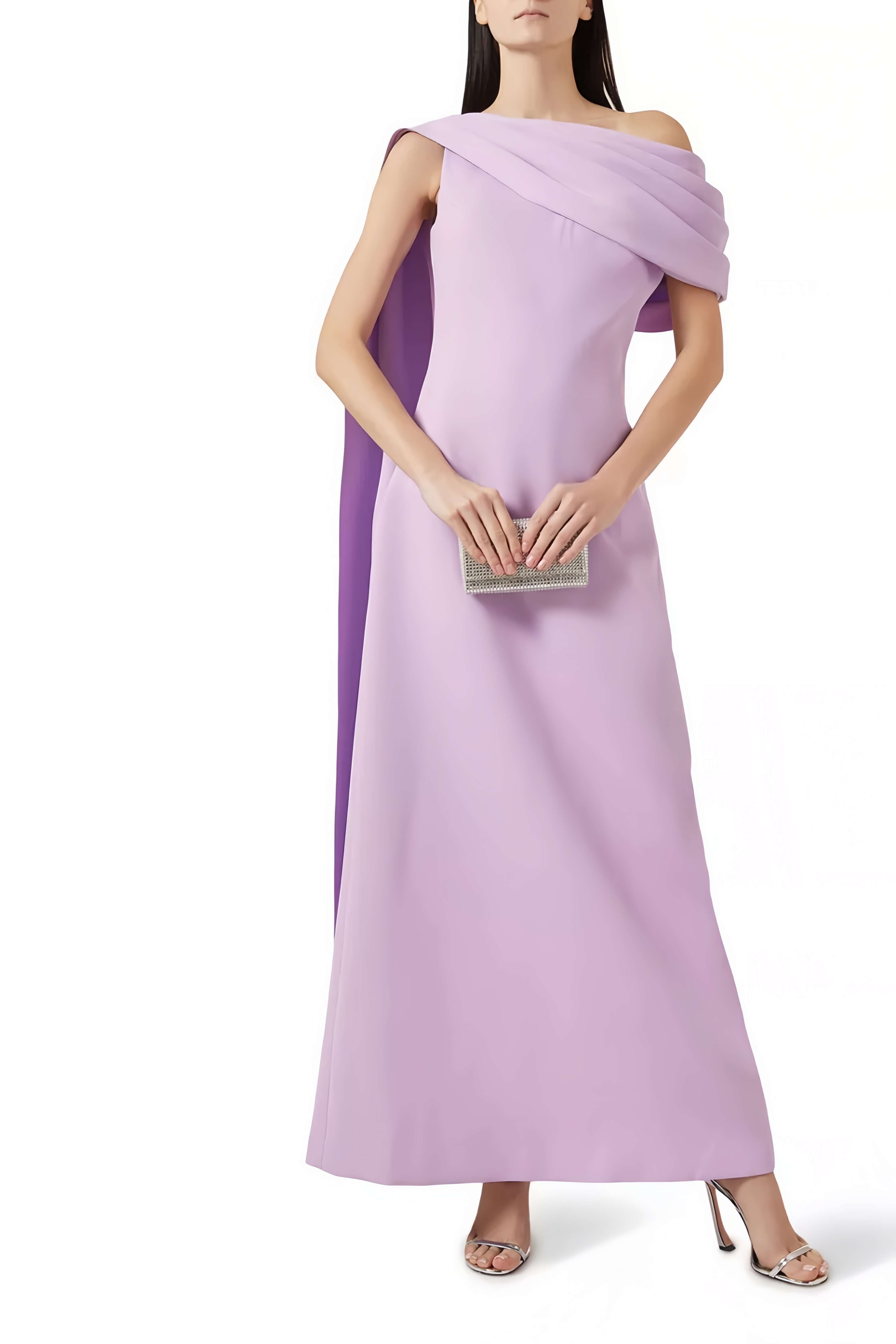Annabelle Purple Cape-Design Ribbon Maxi Dress (Without Gloves)