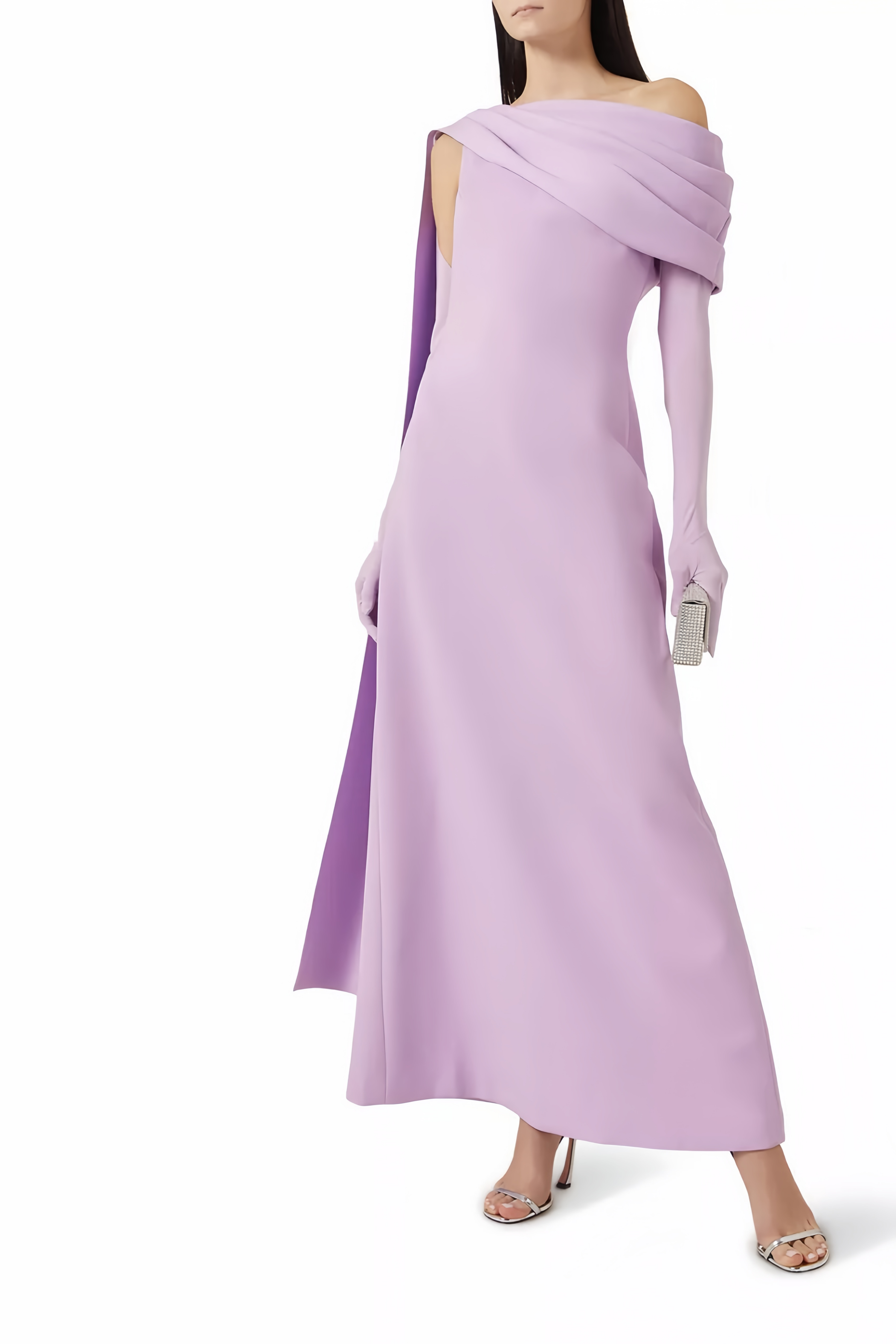 Annabelle Purple Cape-Design Ribbon Maxi Dress (Without Gloves)