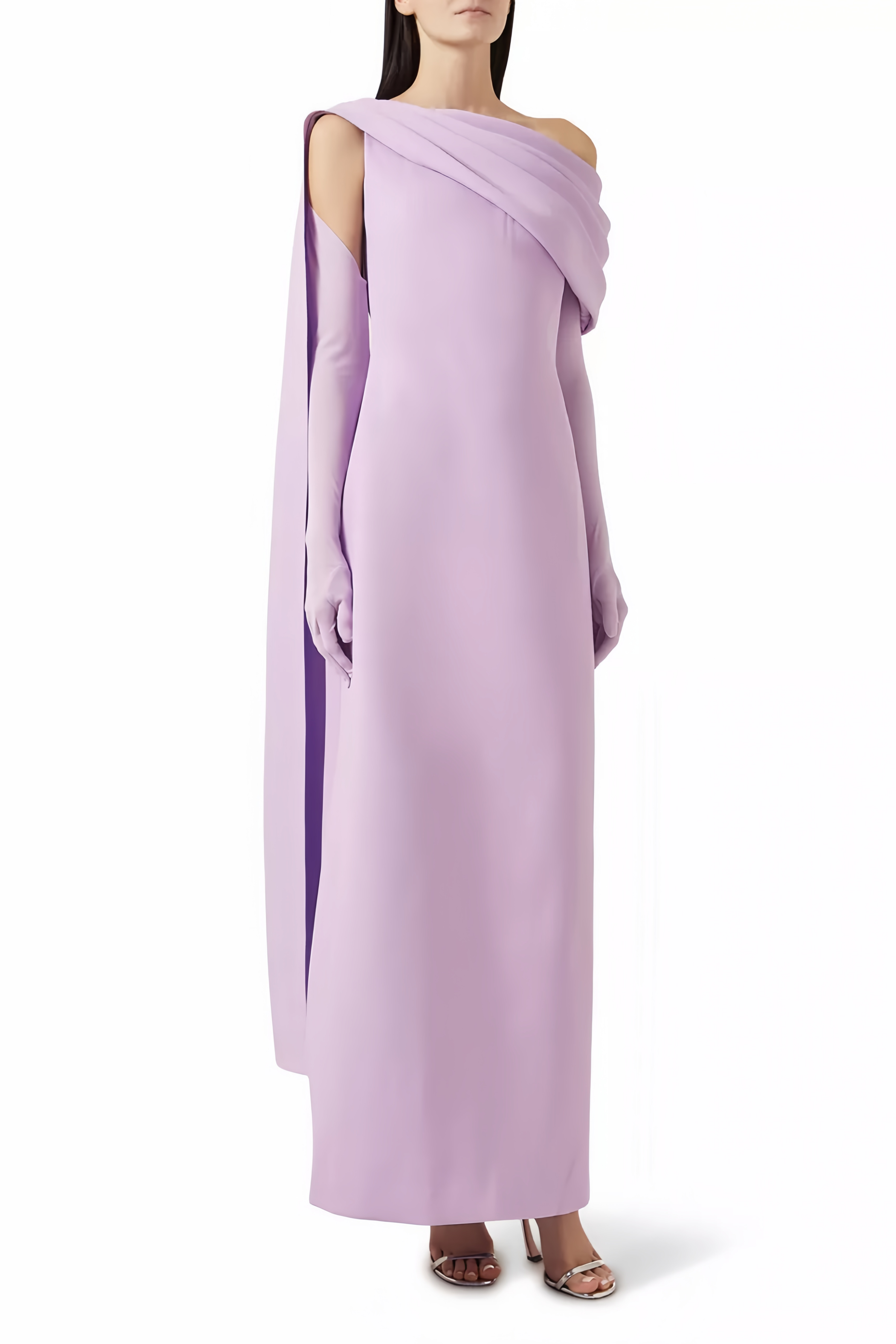 Annabelle Purple Cape-Design Ribbon Maxi Dress (Without Gloves)