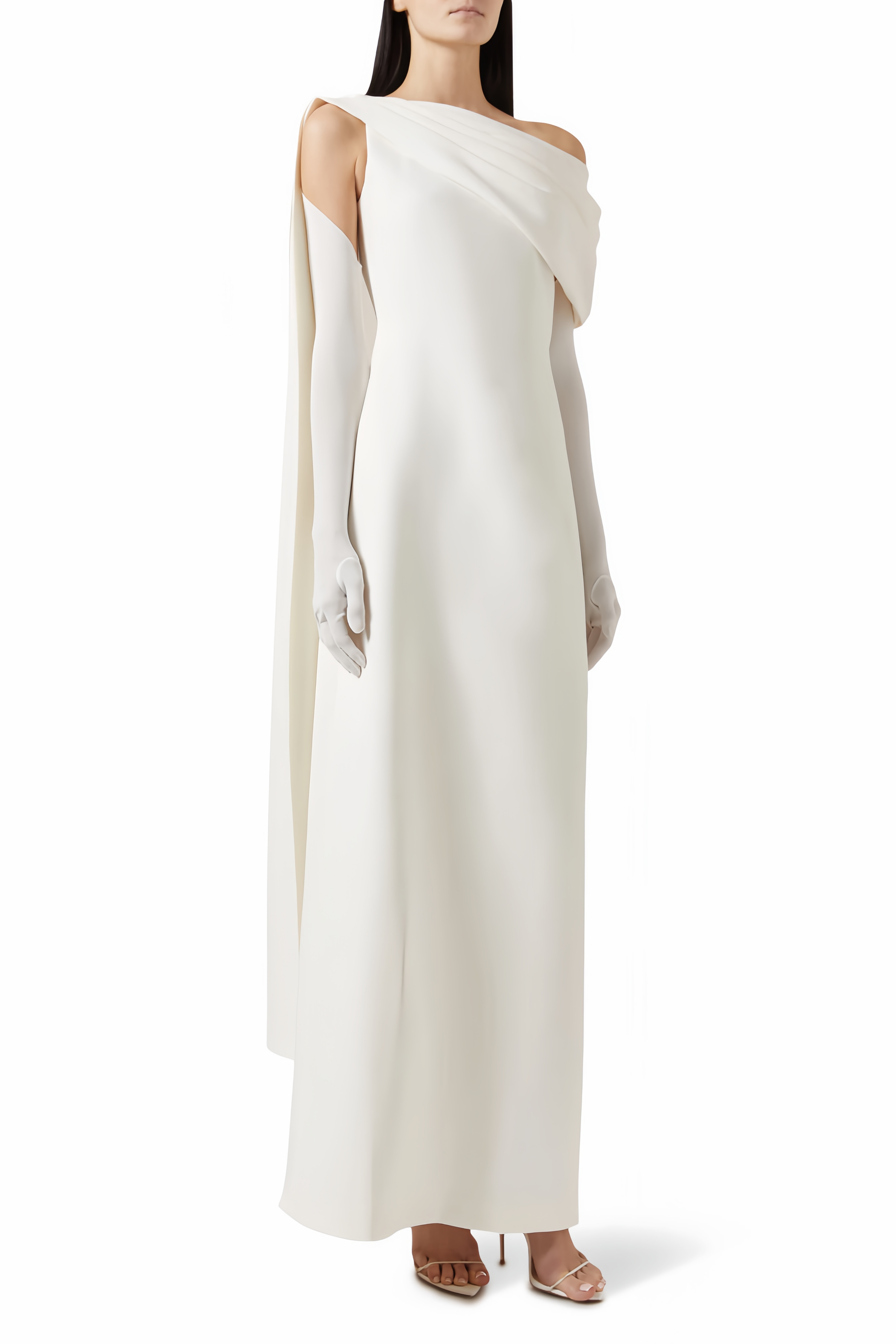 Annabelle White Cape-Design Ribbon Maxi Dress (Without Gloves)