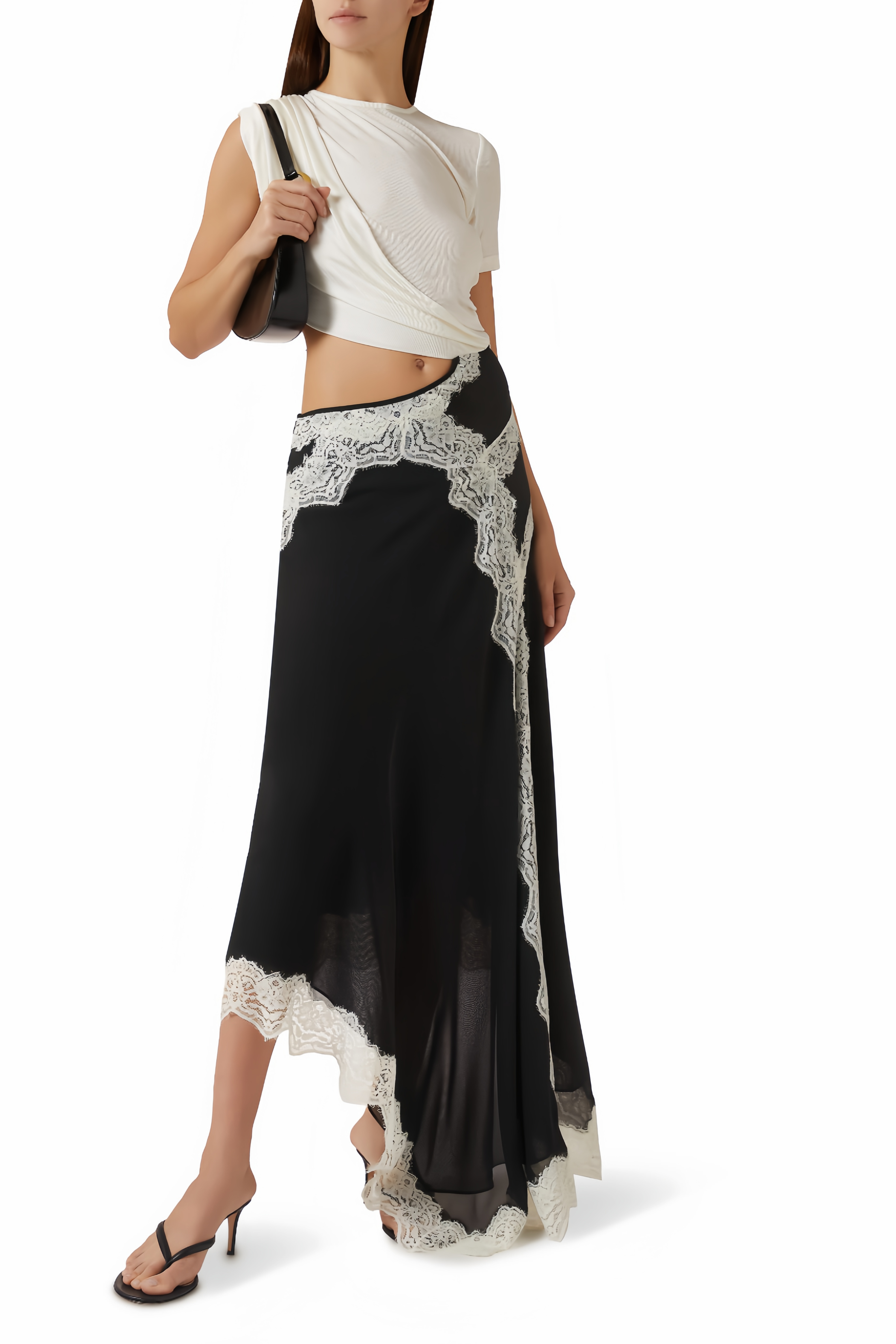Fiamma Color Block Gathered Lace Panel Maxi Dress