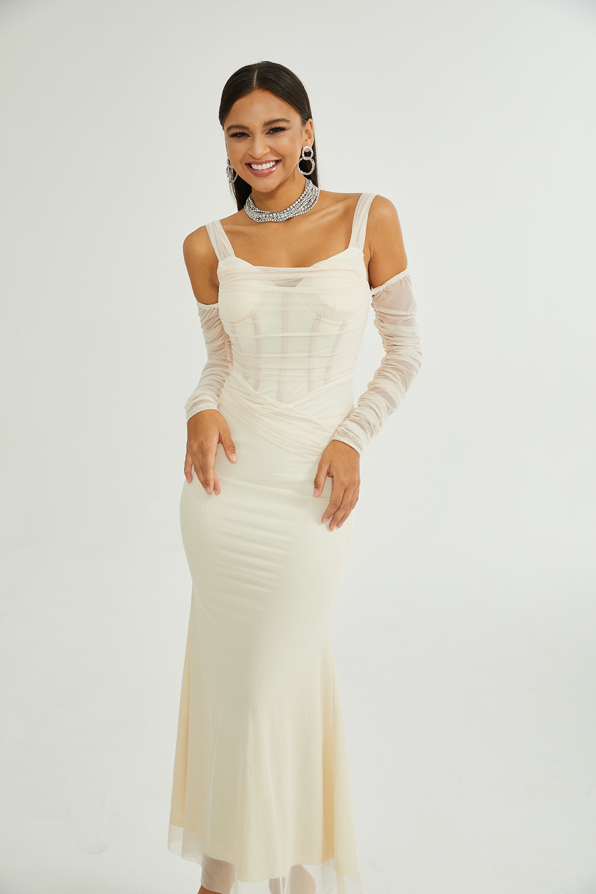 Laurianne white bustier-style midi dress