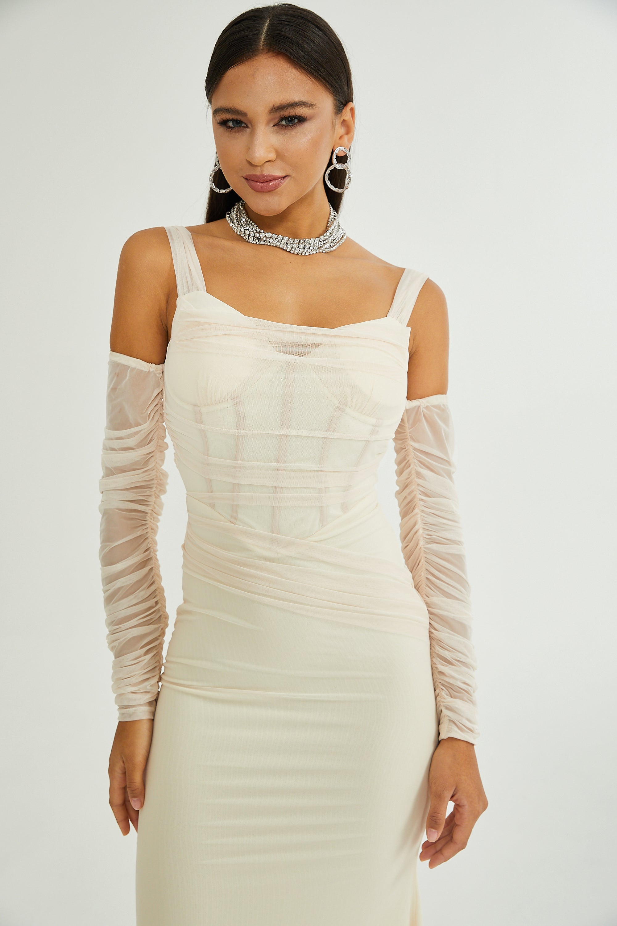 Laurianne white bustier-style midi dress