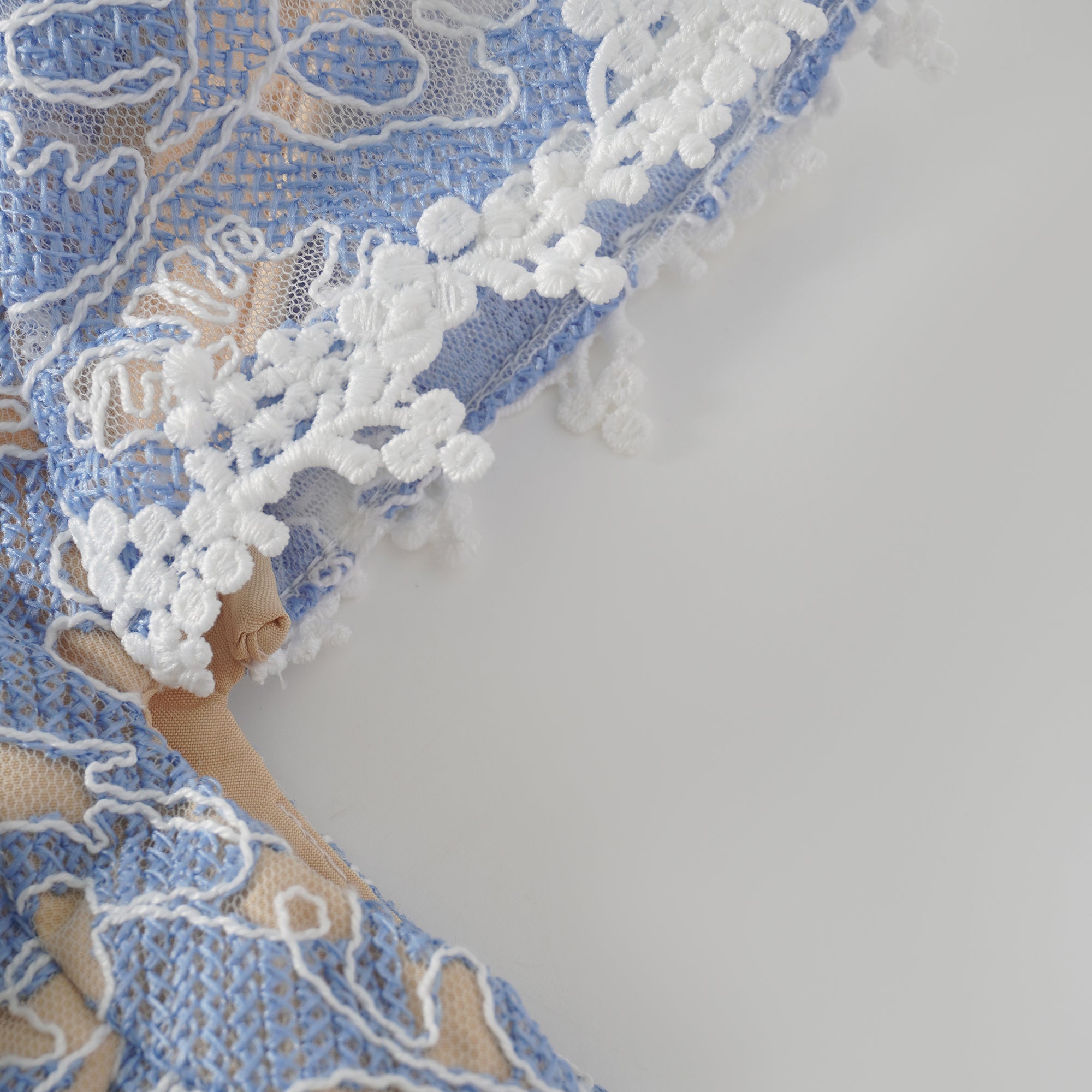 Gaëlle Blue Floral Embroidered Midi Dress