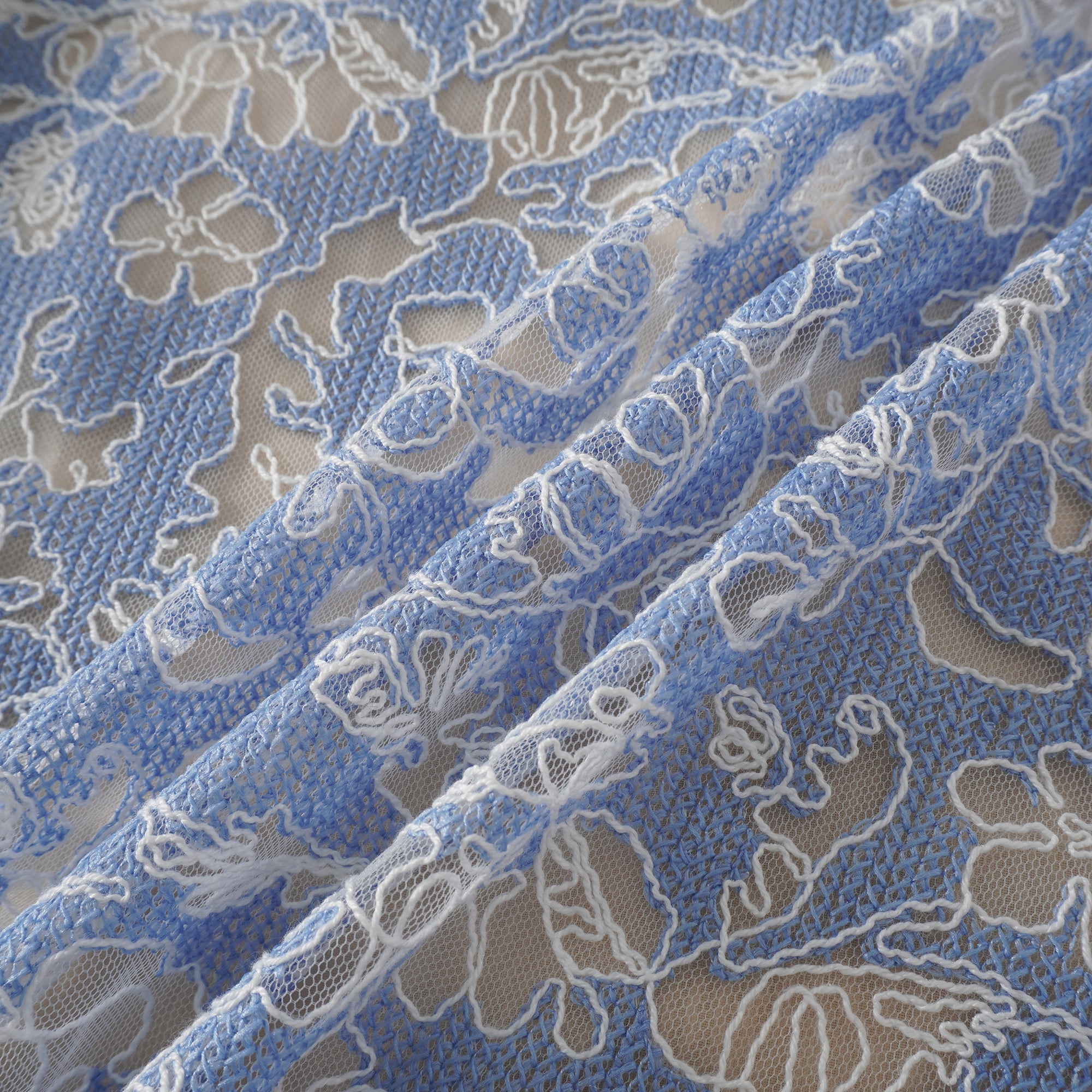 Gaëlle Blue Floral Embroidered Midi Dress