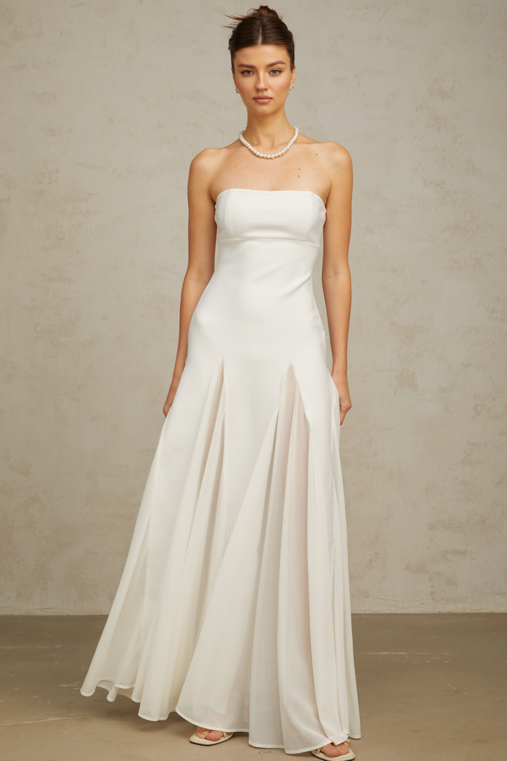 Nathalie white tulle-panelling maxi dress