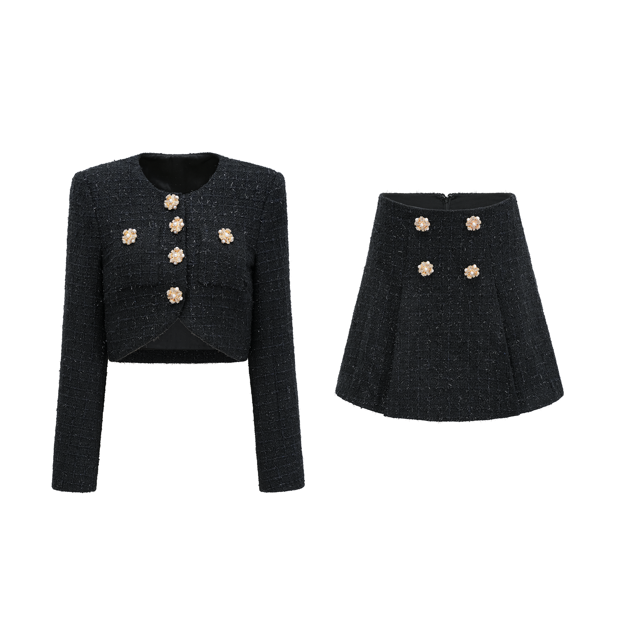 Passendes Set aus Artemis-Bouclé-Jacke und -Rock 