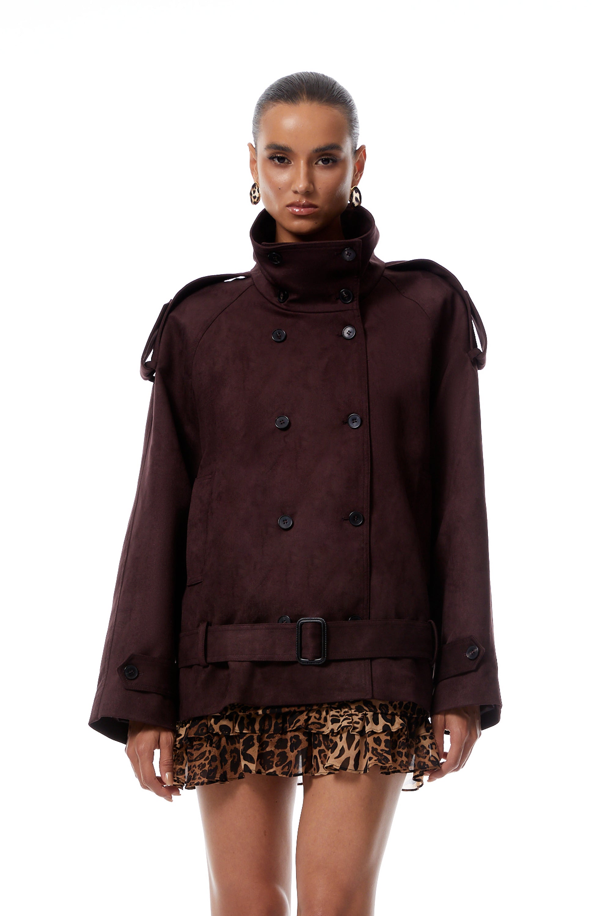 Flavia burgunderroter Trenchcoat aus Wildleder mit Gürtel