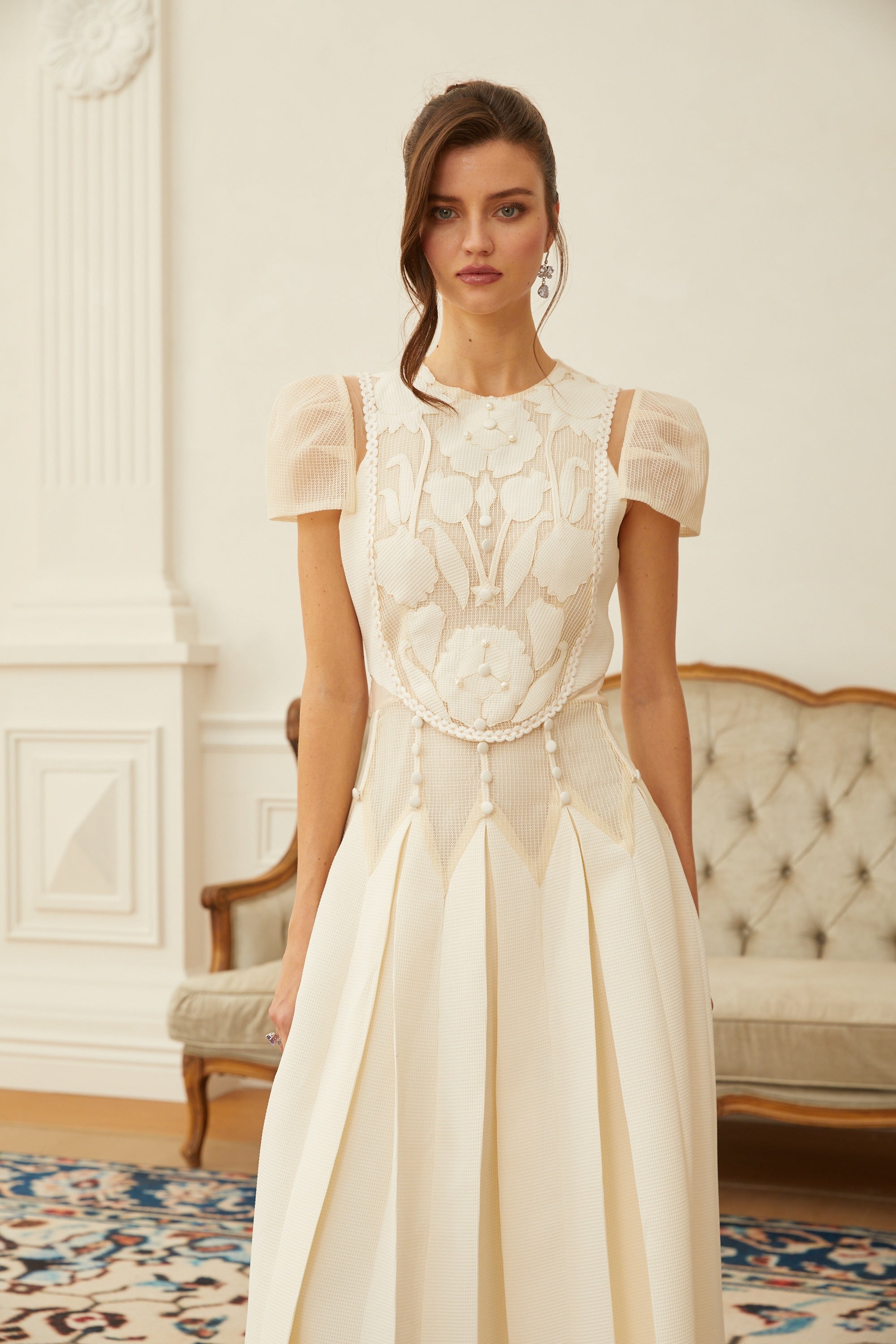 Maelle White Flower Embroidered Maxi Dress