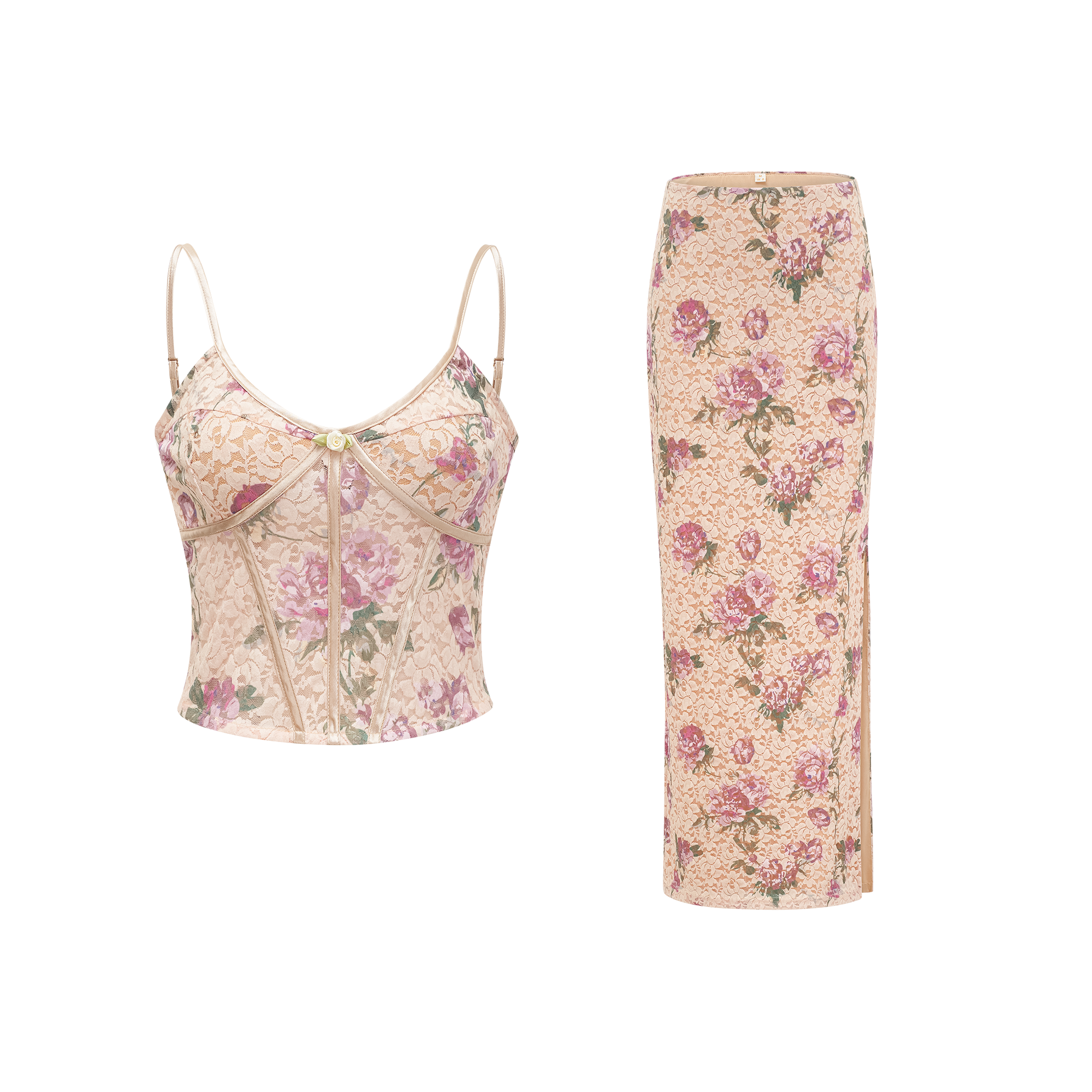 Gaëlle floral-print vest top & skirt matching set