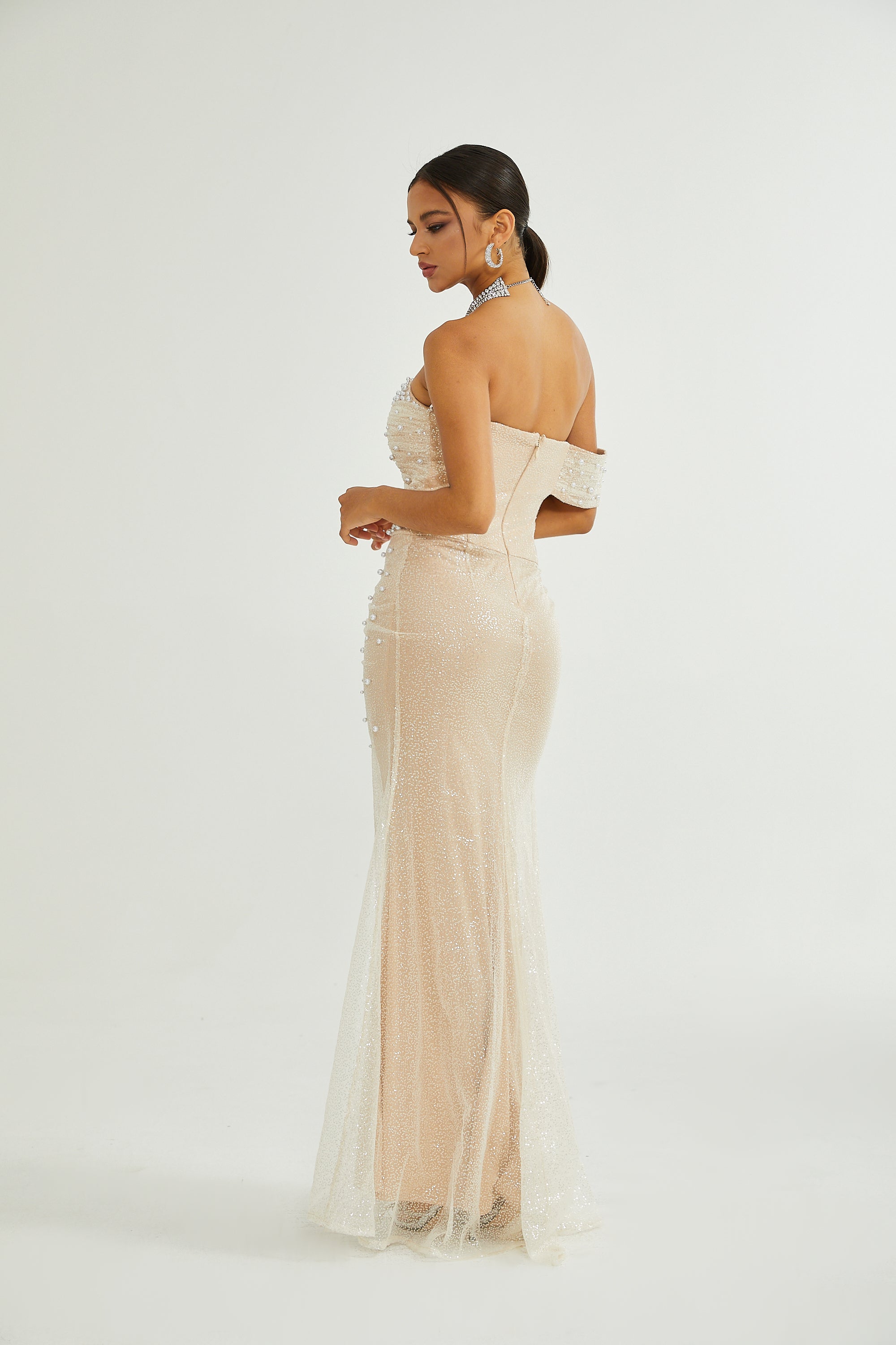 Sabine faux pearl-embellished maxi dress