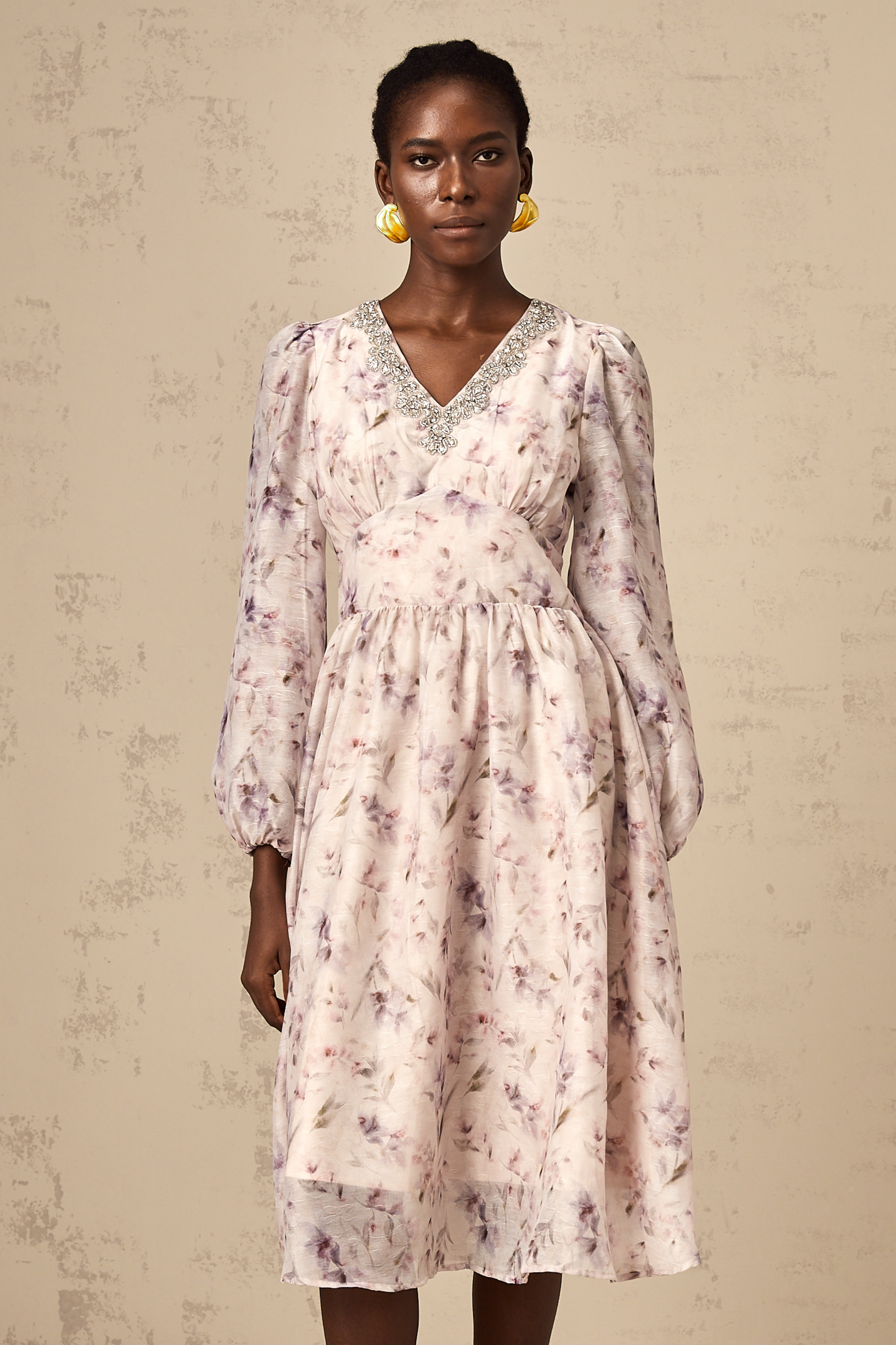 Mattia pink embellished floral-print midi dress