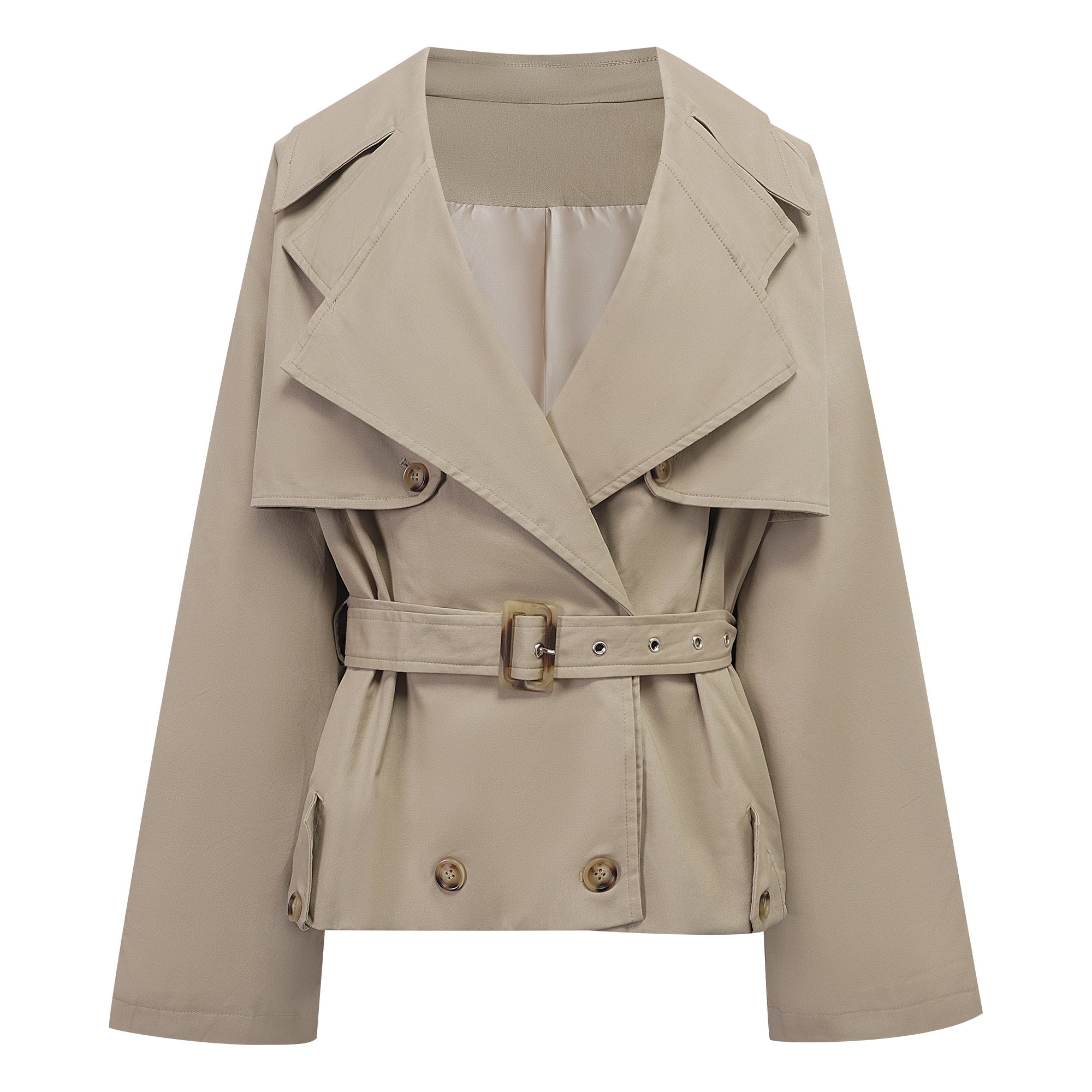 معطف ساندرا قصير محايد مزدوج الصدر بأزرار