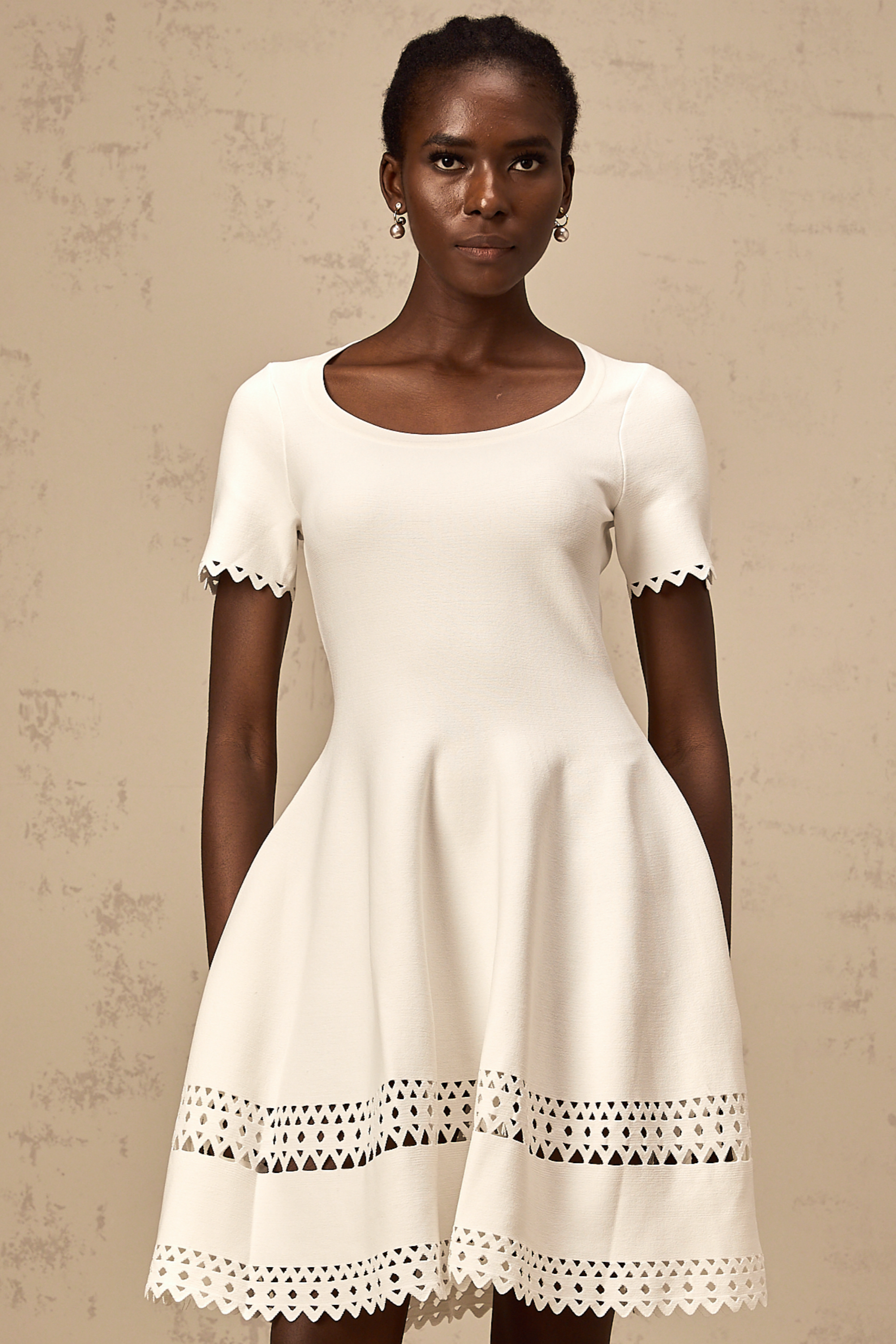 Fleur white cut-out knitted mini dress