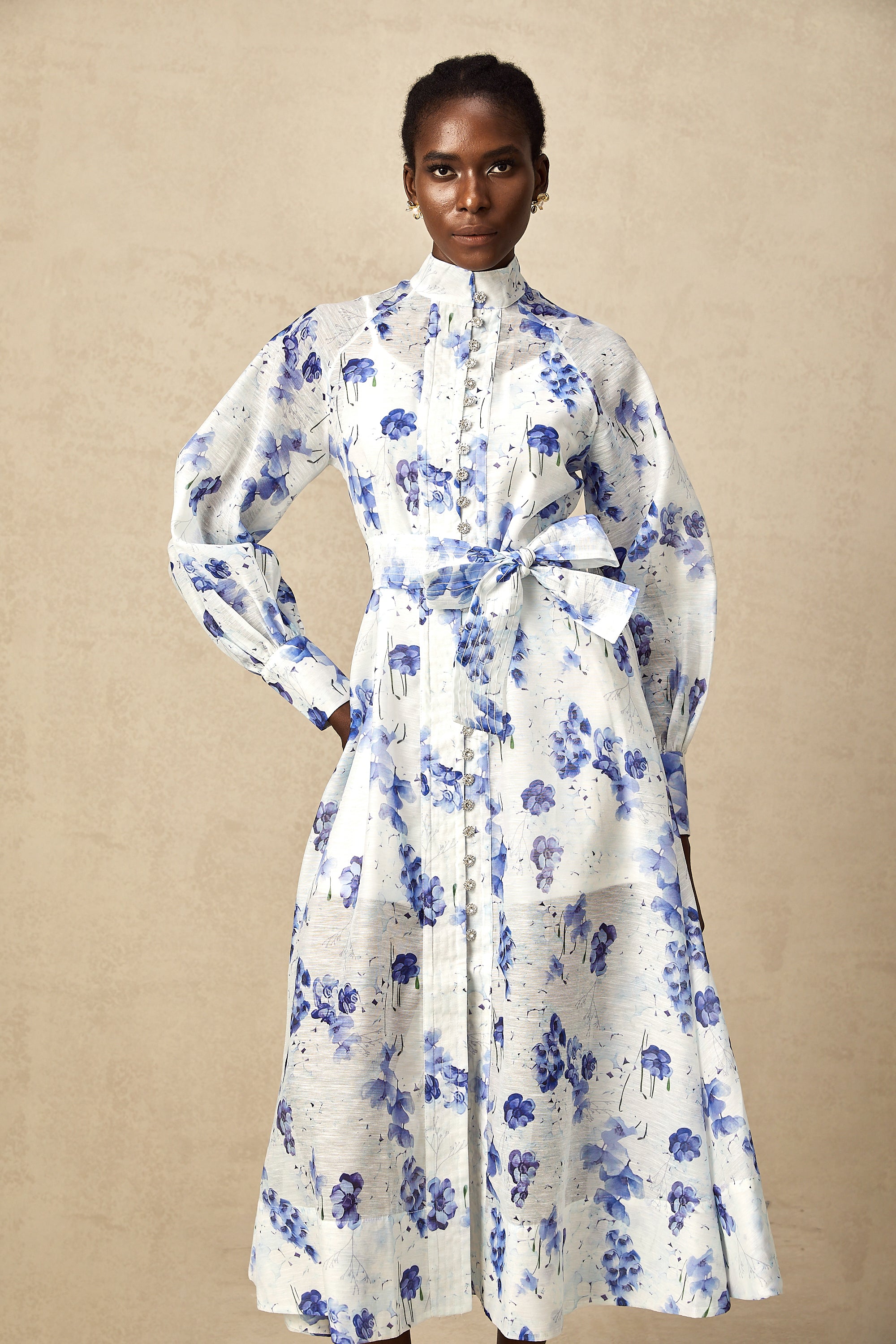 Florence crystal floral belted midi dress