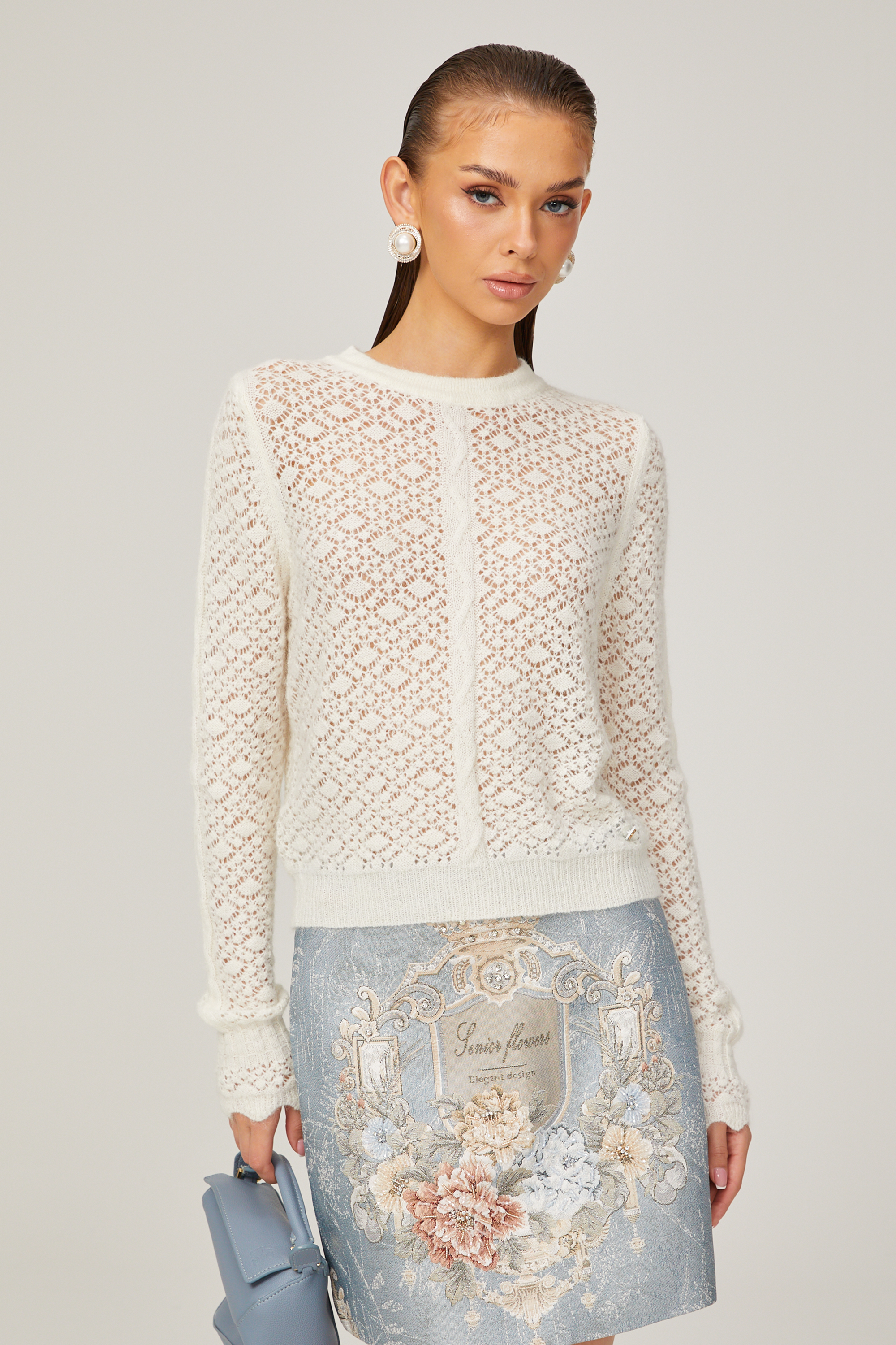 Amandine white cut-out knitted top