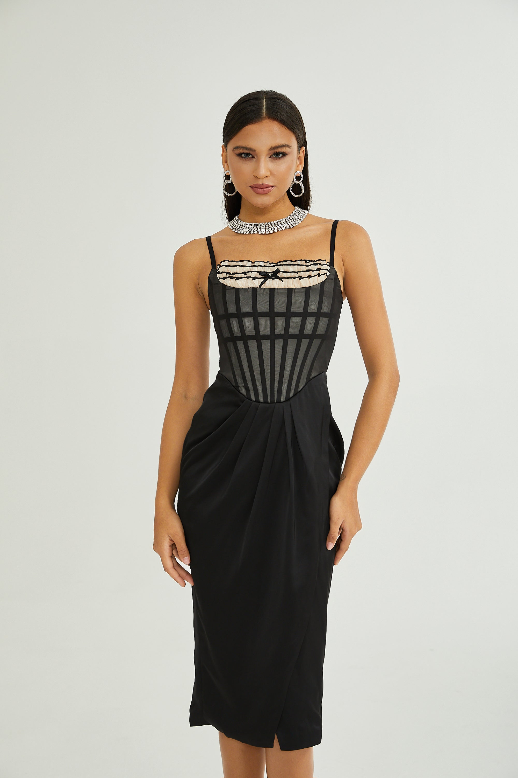 Nadine black corset midi dress