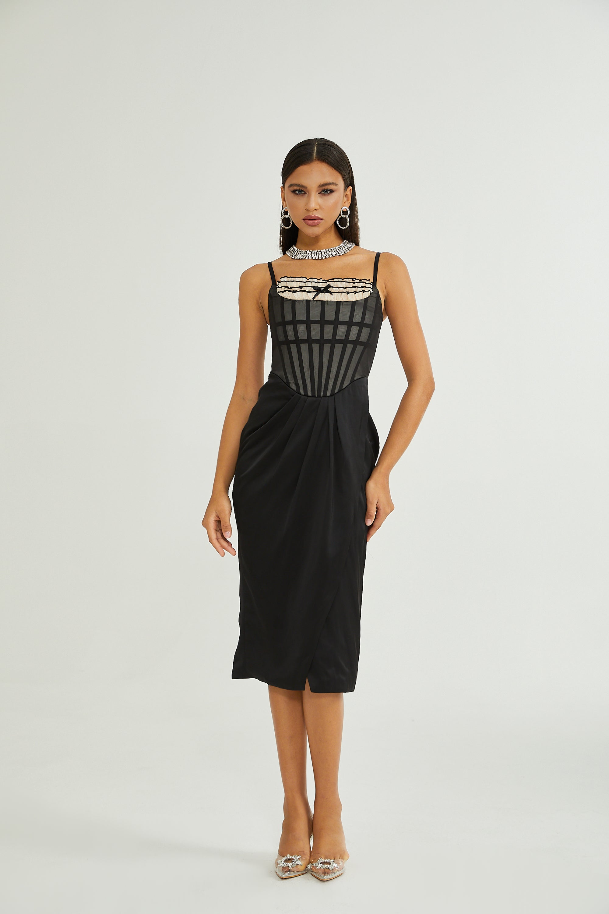 Nadine black corset midi dress