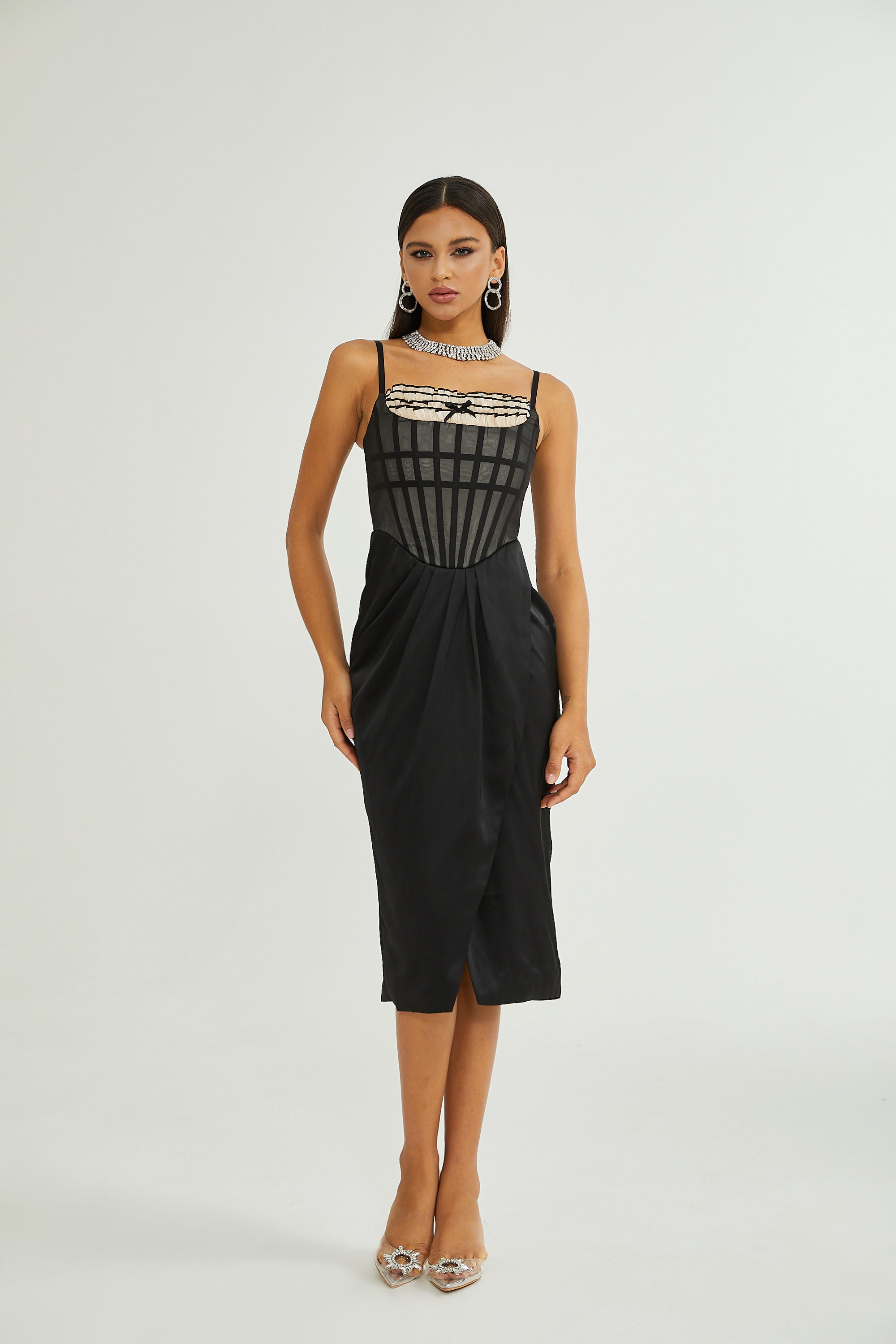 Nadine black corset midi dress