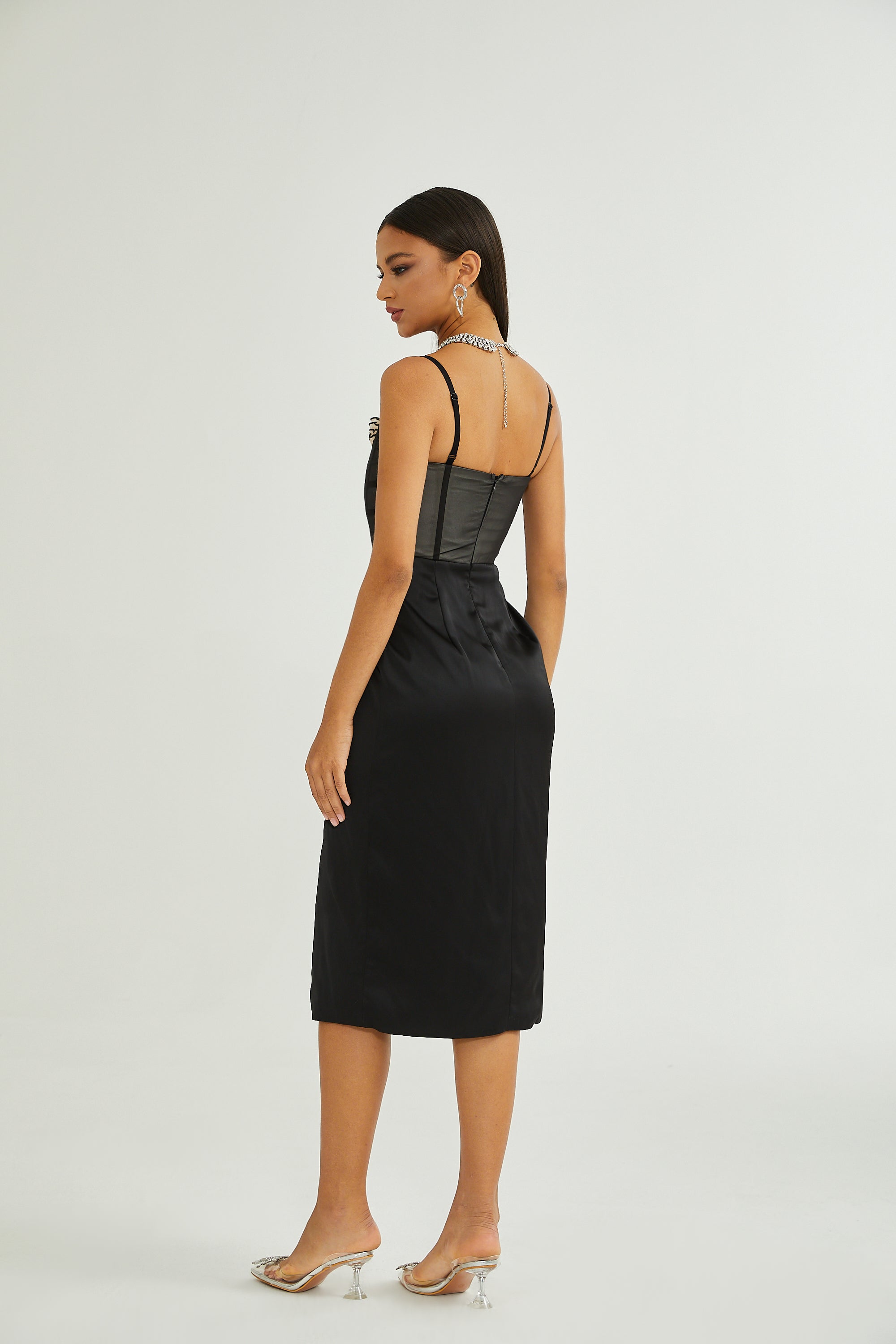 Nadine black corset midi dress (US Only)