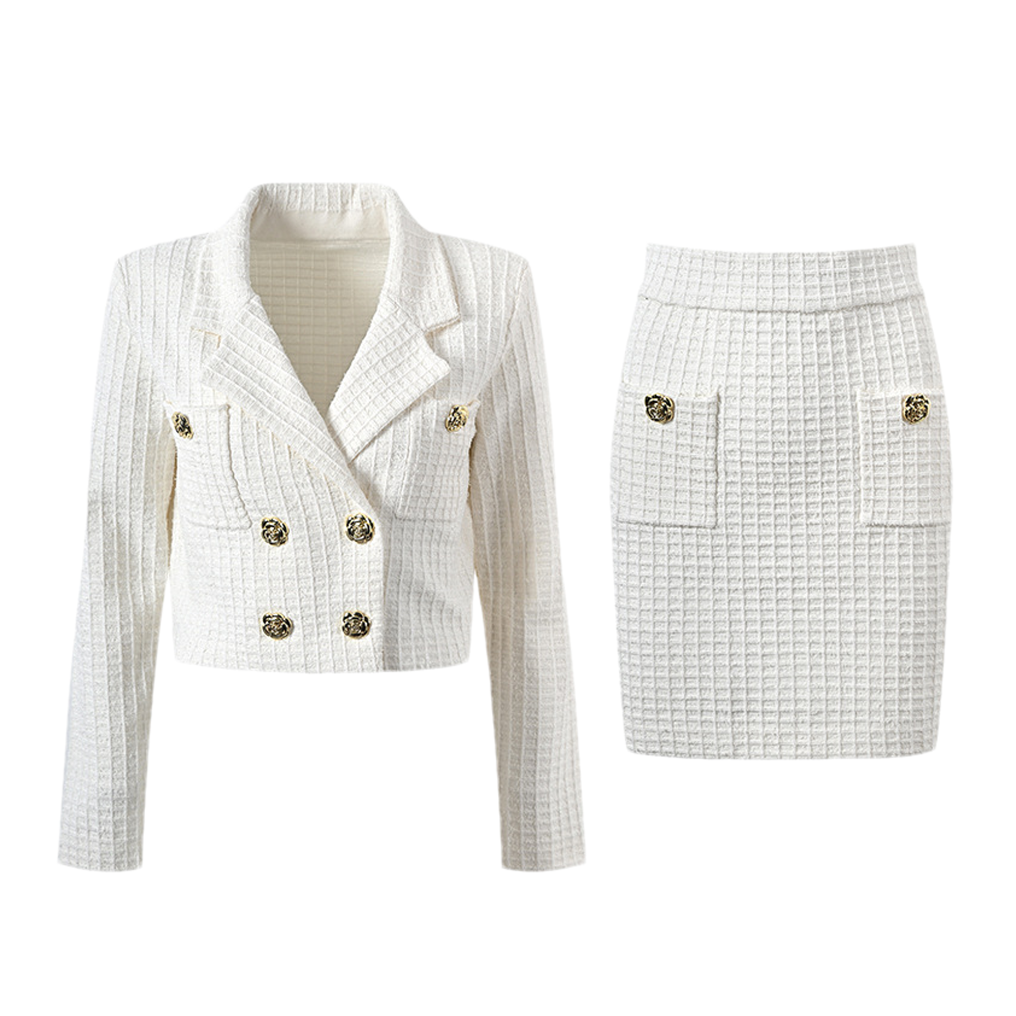 Élodie waffle-knit jacket & skirt matching set