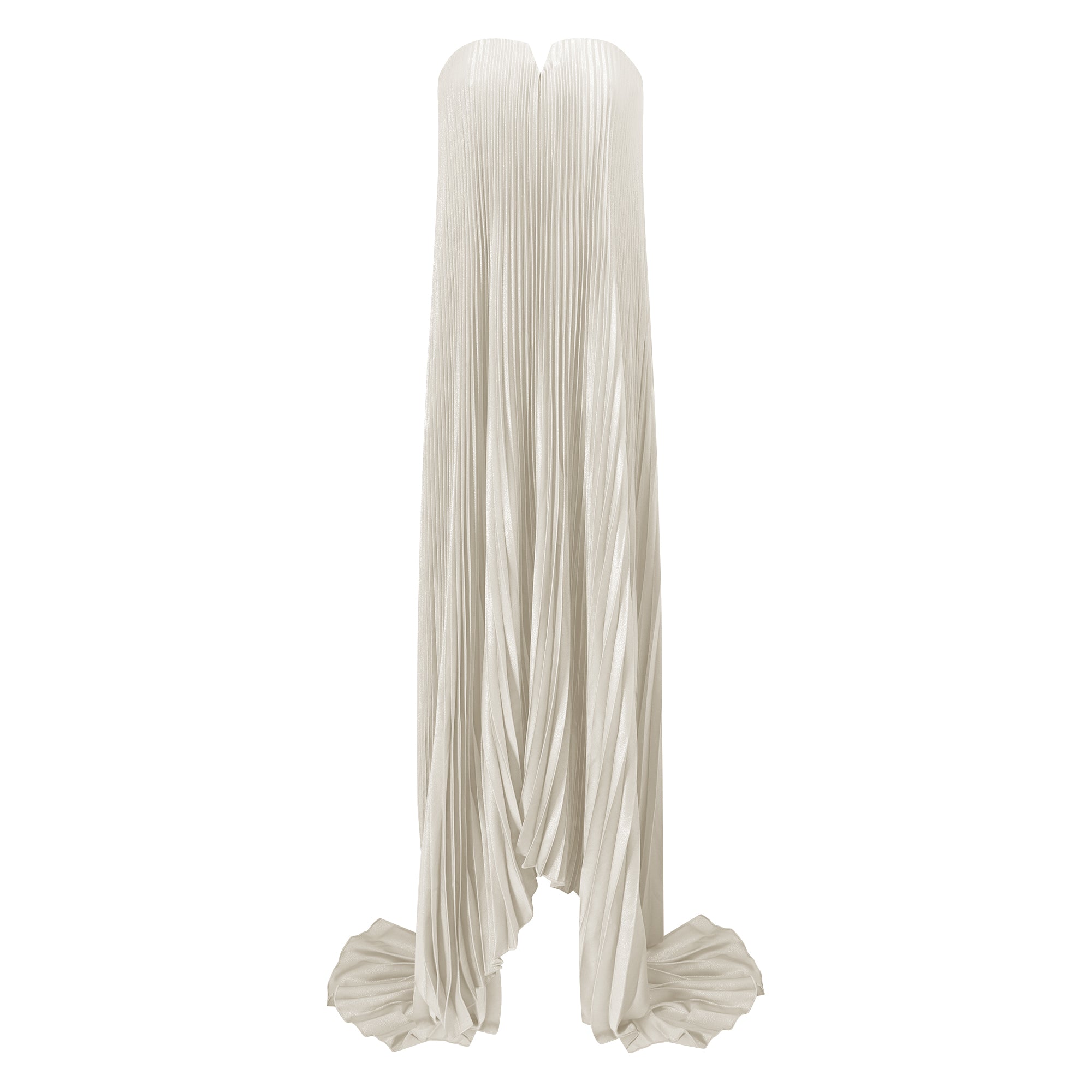 فستان ماكسي ساتان ذهبي مطوي بالكامل