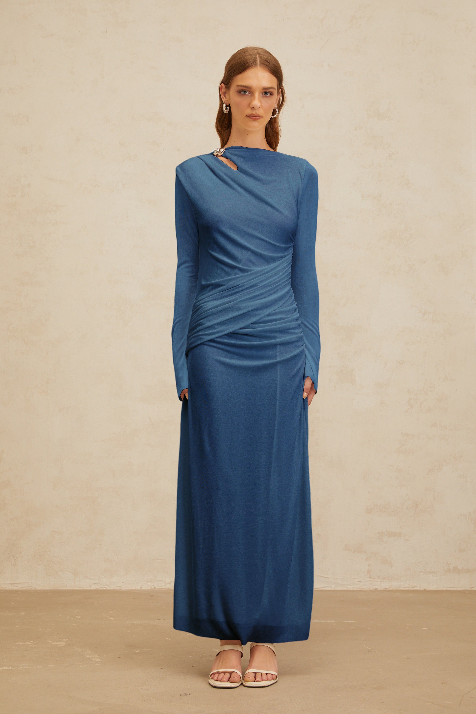 فستان دانيشا الأزرق الملكي Ruched ماكسي