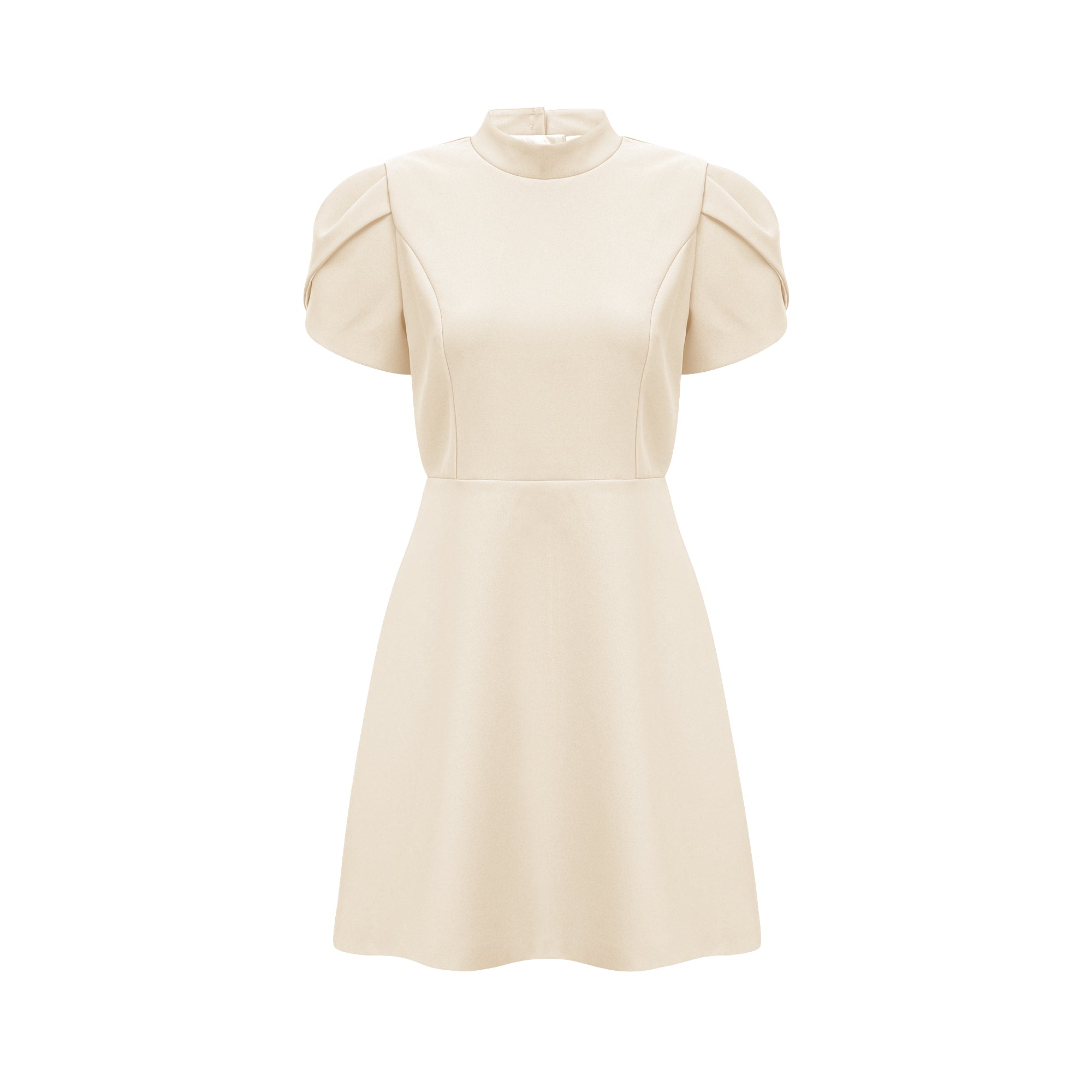 فستان آنا الأحمر القصير بأكمام بتلات الزهور مع فيونكة