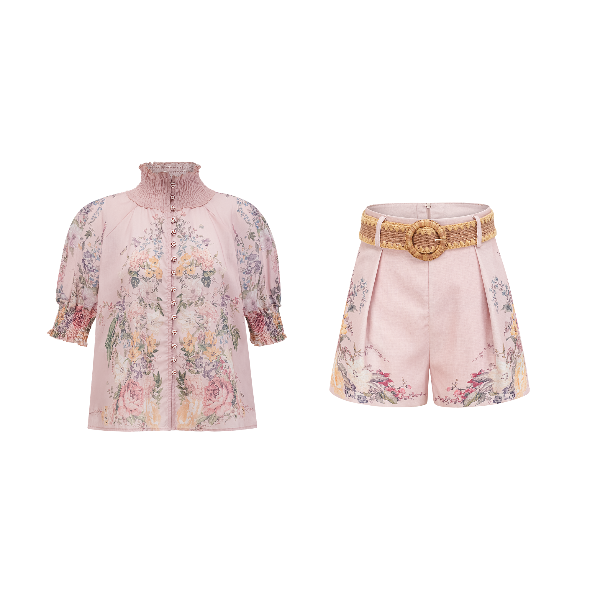 Janelle floral-print shirt & shorts matching set