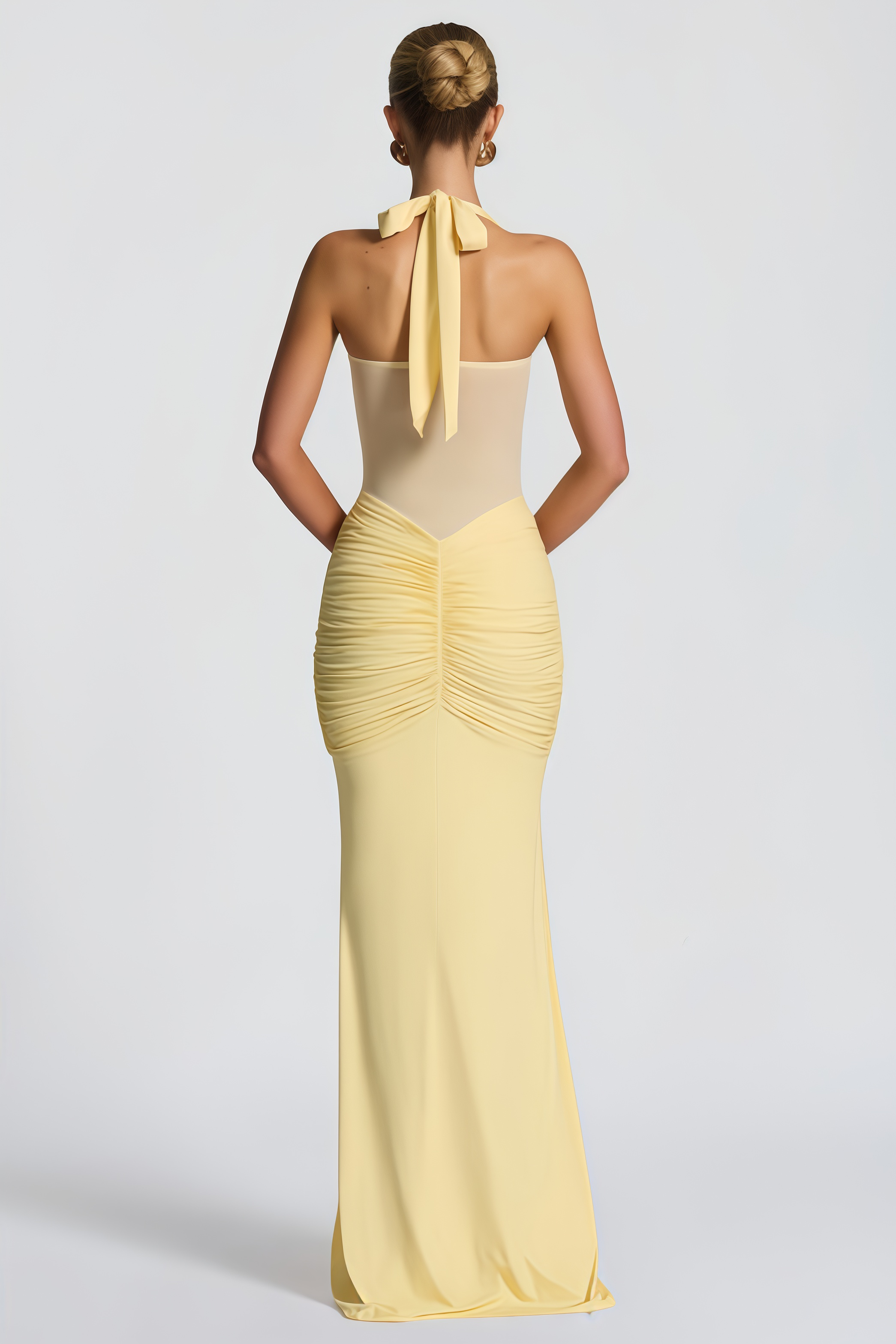 Amandine Yellow Halterneck Gathered Maxi Dress