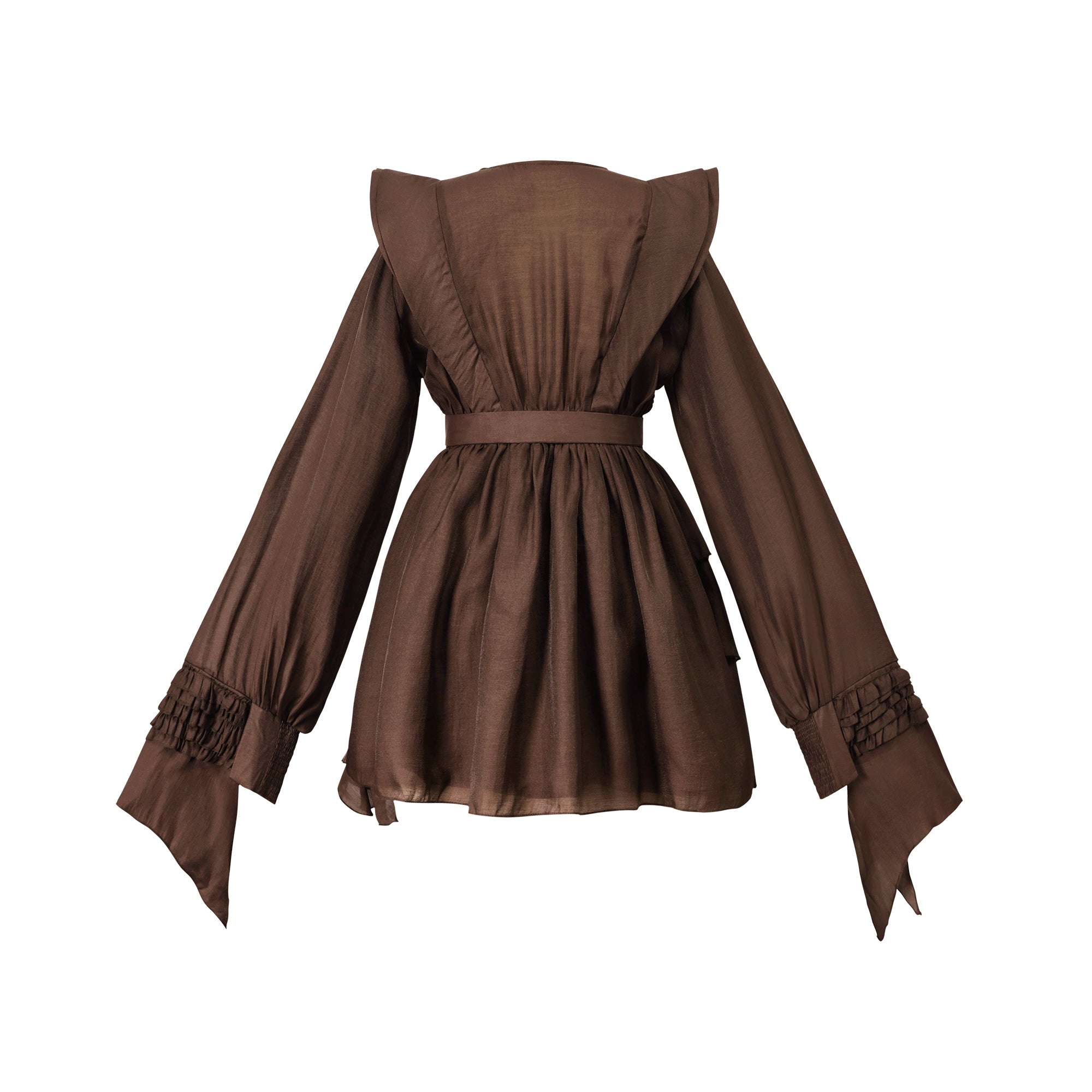 فستان أنابيل براون القصير ذو الكشكشة