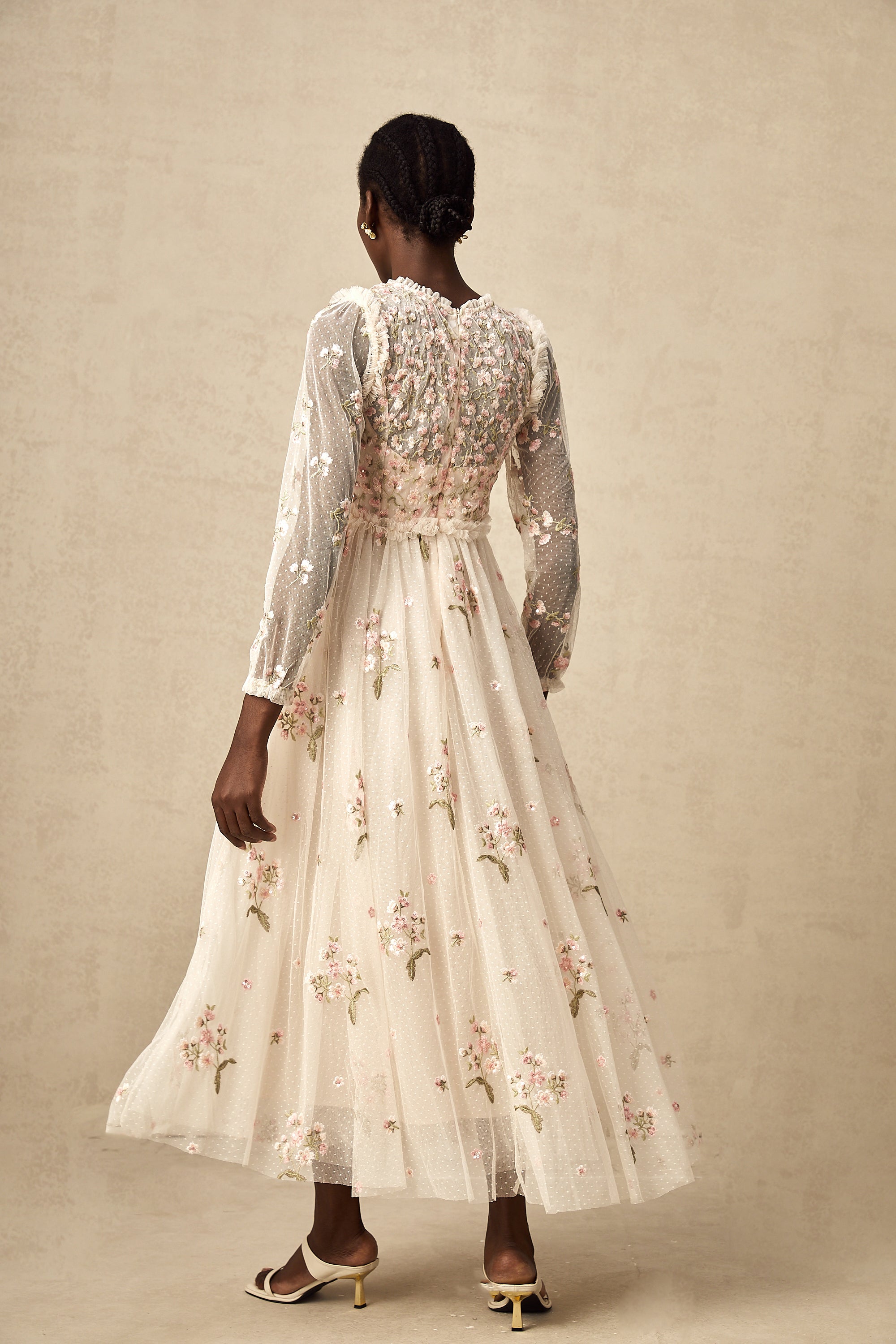 Celine floral-embroidery tulle midi dress