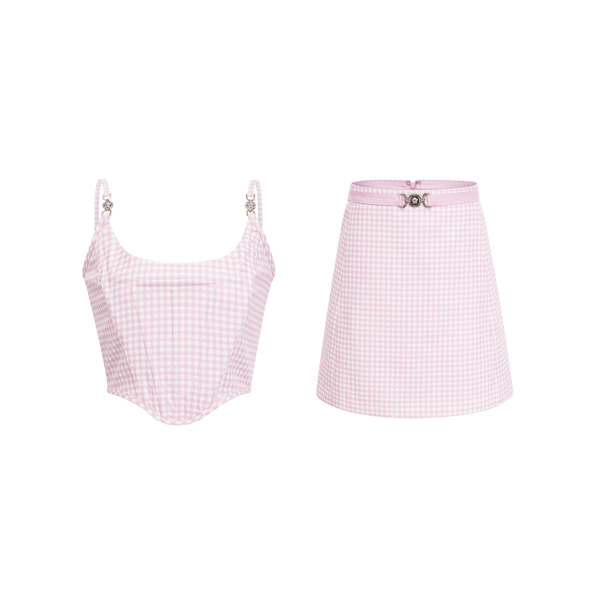 Sandrine gingham-check top & skirt matching set