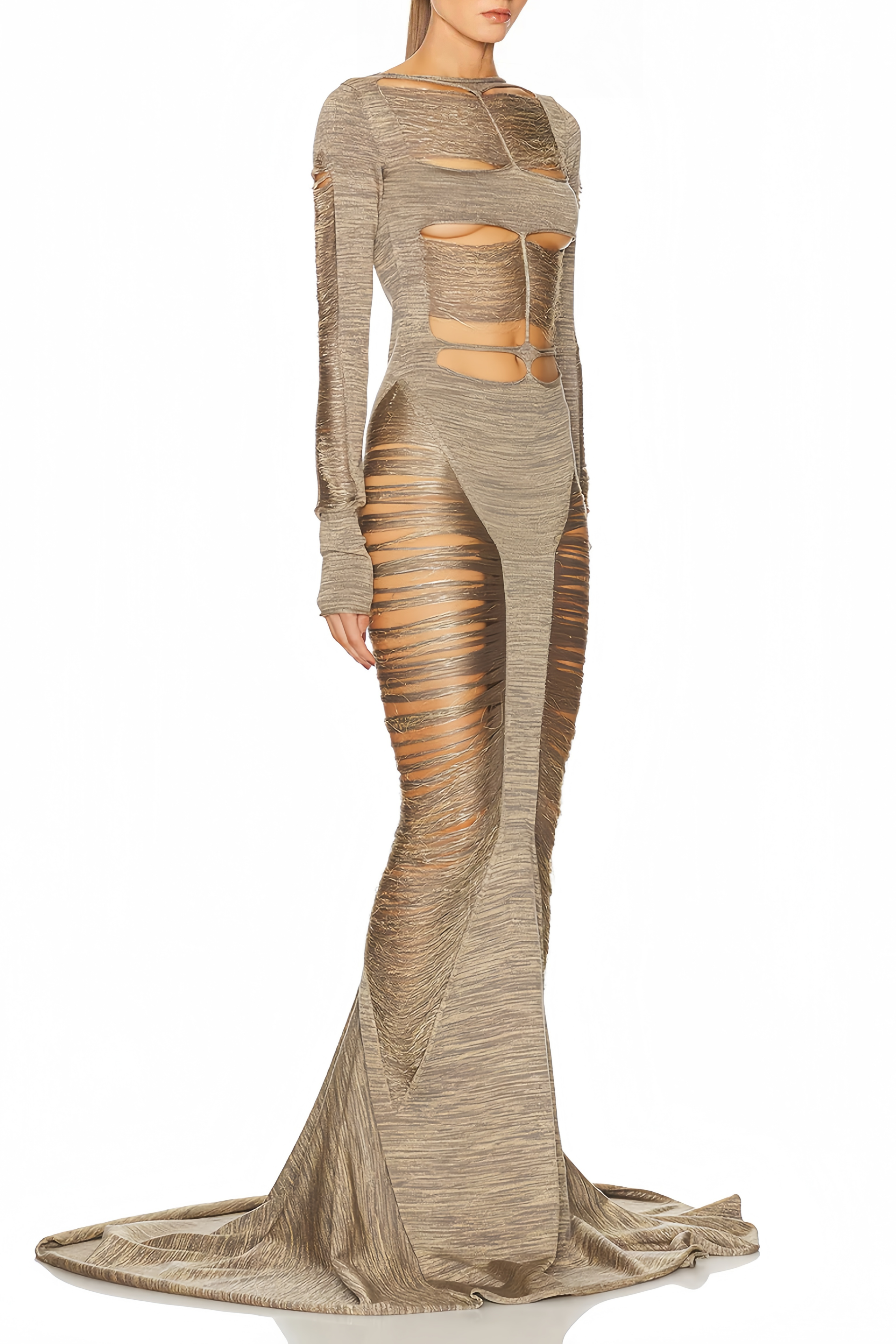 Lilla Gold Glitzer-Maxikleid mit Cut-Outs